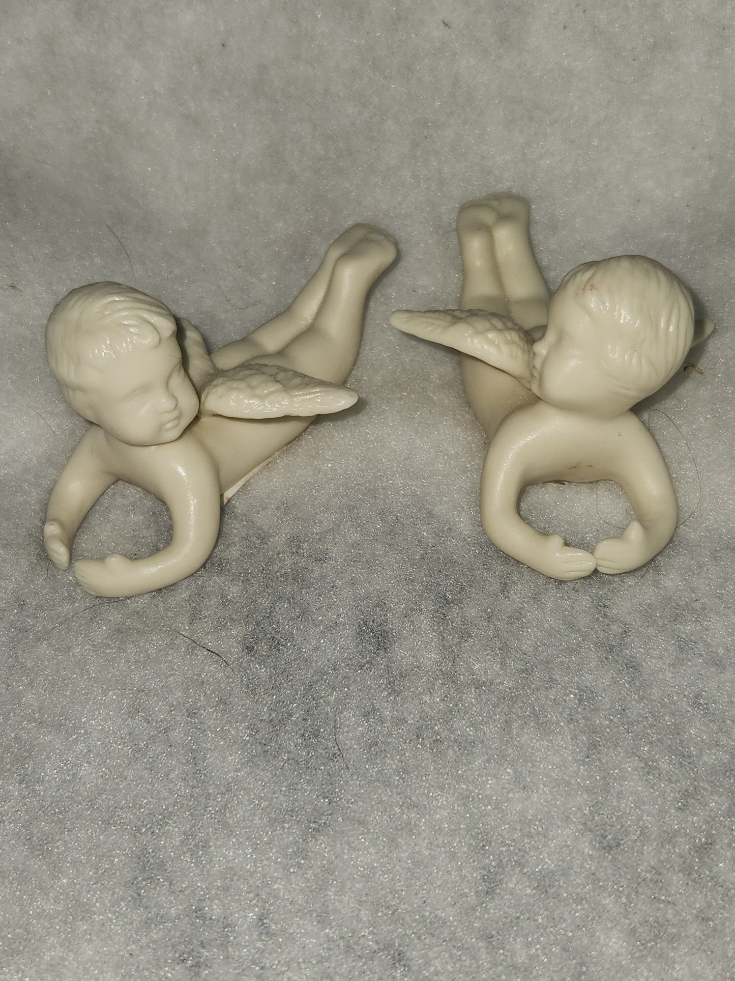Vintage flying Cherubs Angels Fine Bisque Porcelain Candle Huggers China an69