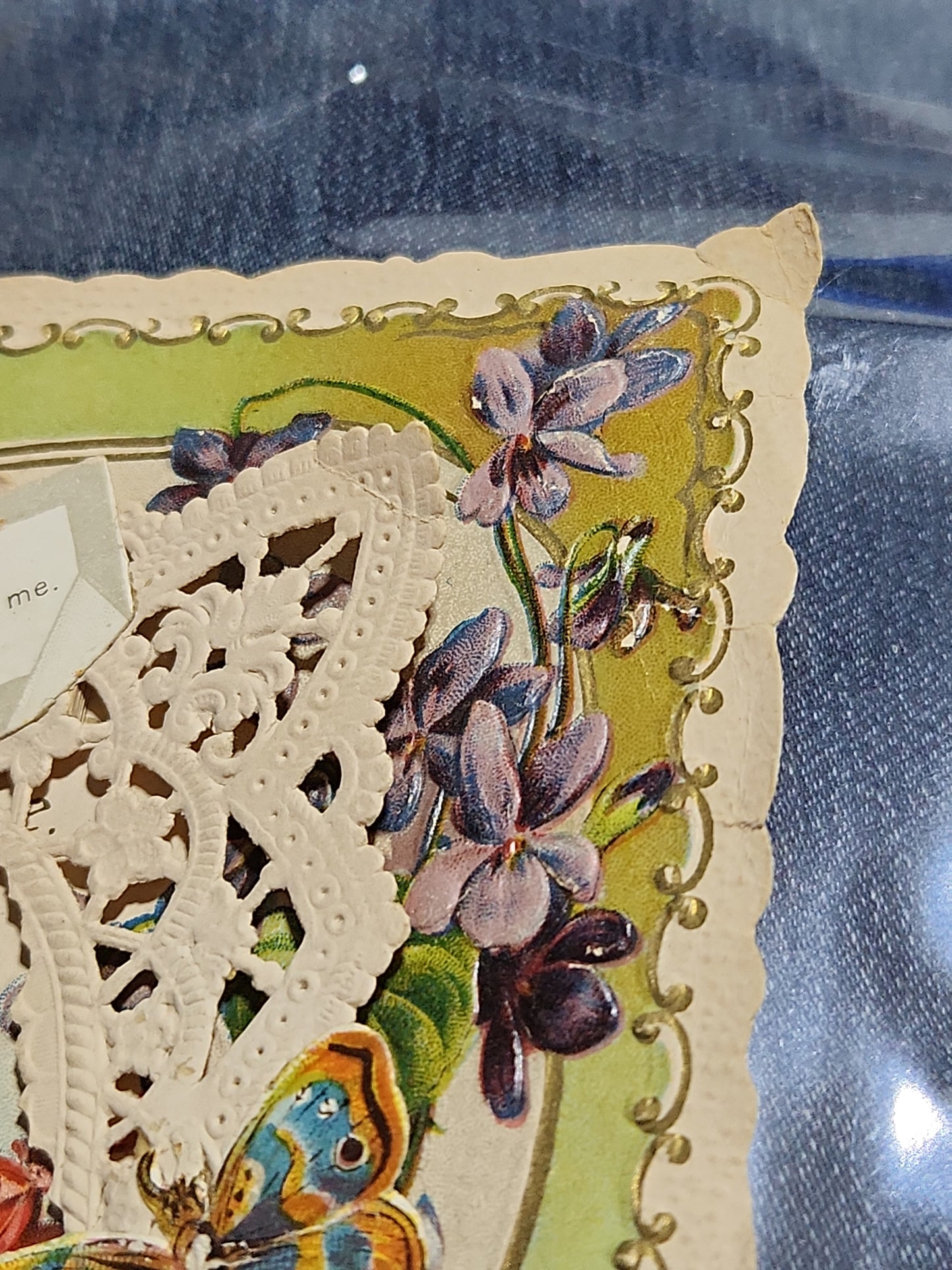 Antique Victorian Valentines Day card paper and lace