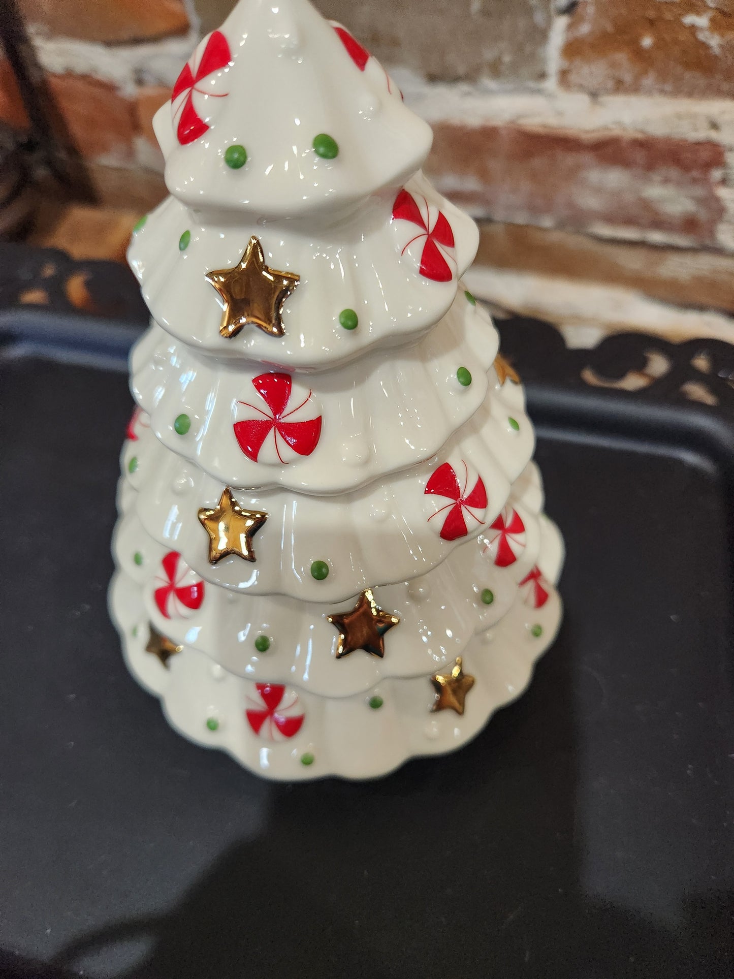 New in Box Lenox Holiday Tree Treat Jar Peppermint And Stars 7" len58