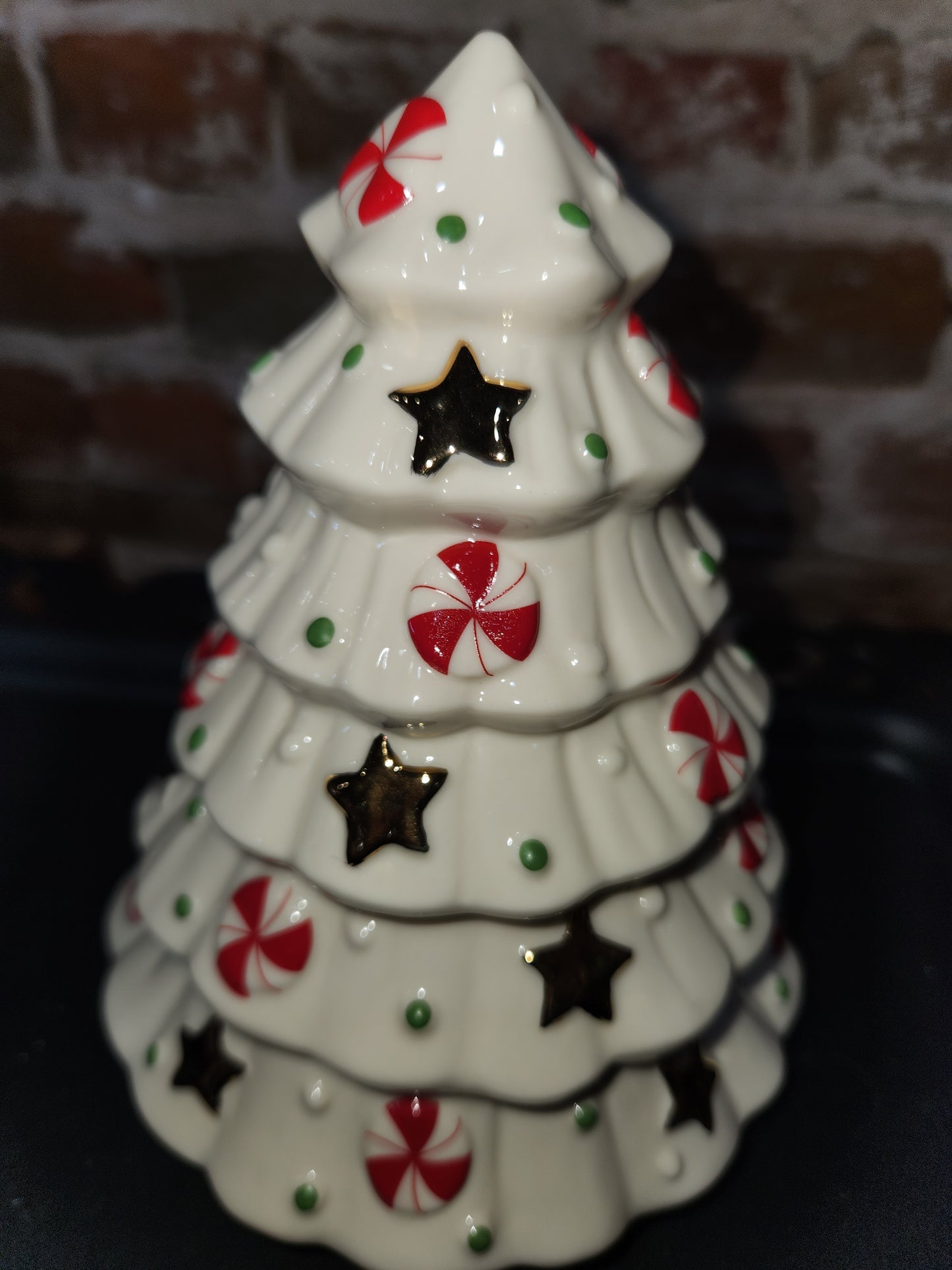 New in Box Lenox Holiday Tree Treat Jar Peppermint And Stars 7" len58