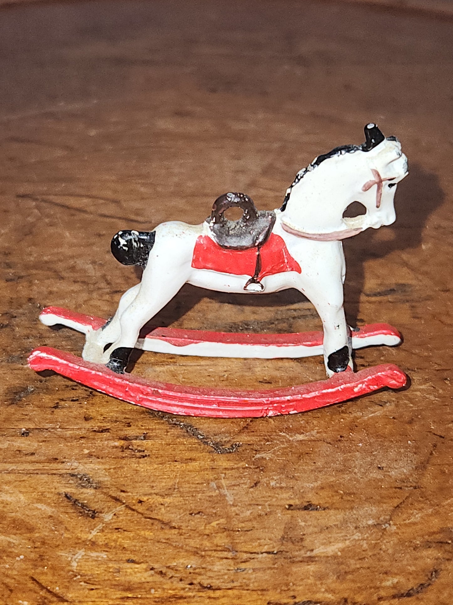 Vintage Cast Lead Tiny, White, Rocking Horse ornament or dollhouse min2