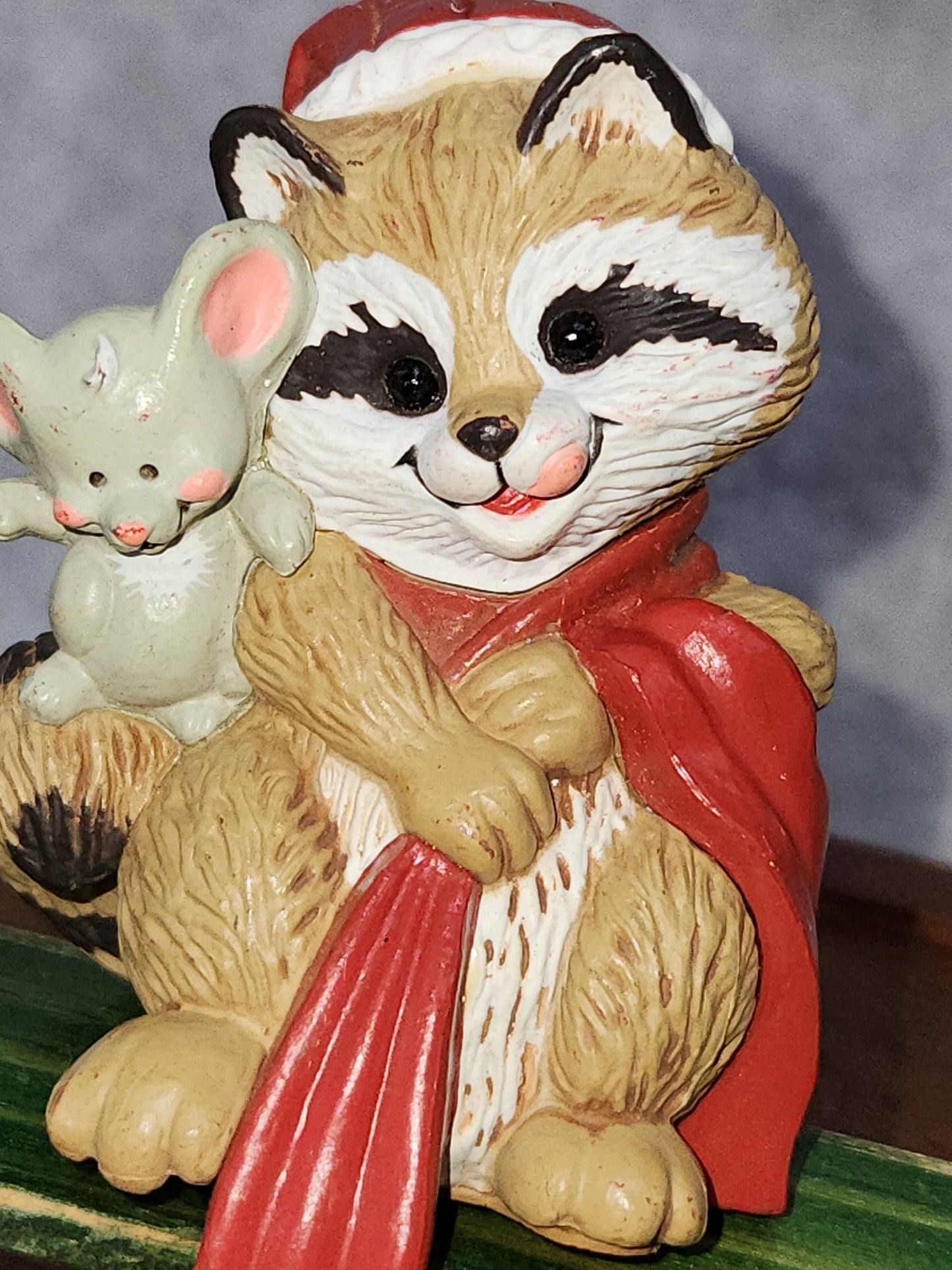 Vintage Hallmark Raccoon & Mouse Christmas Stocking Hanger 1984 sh86