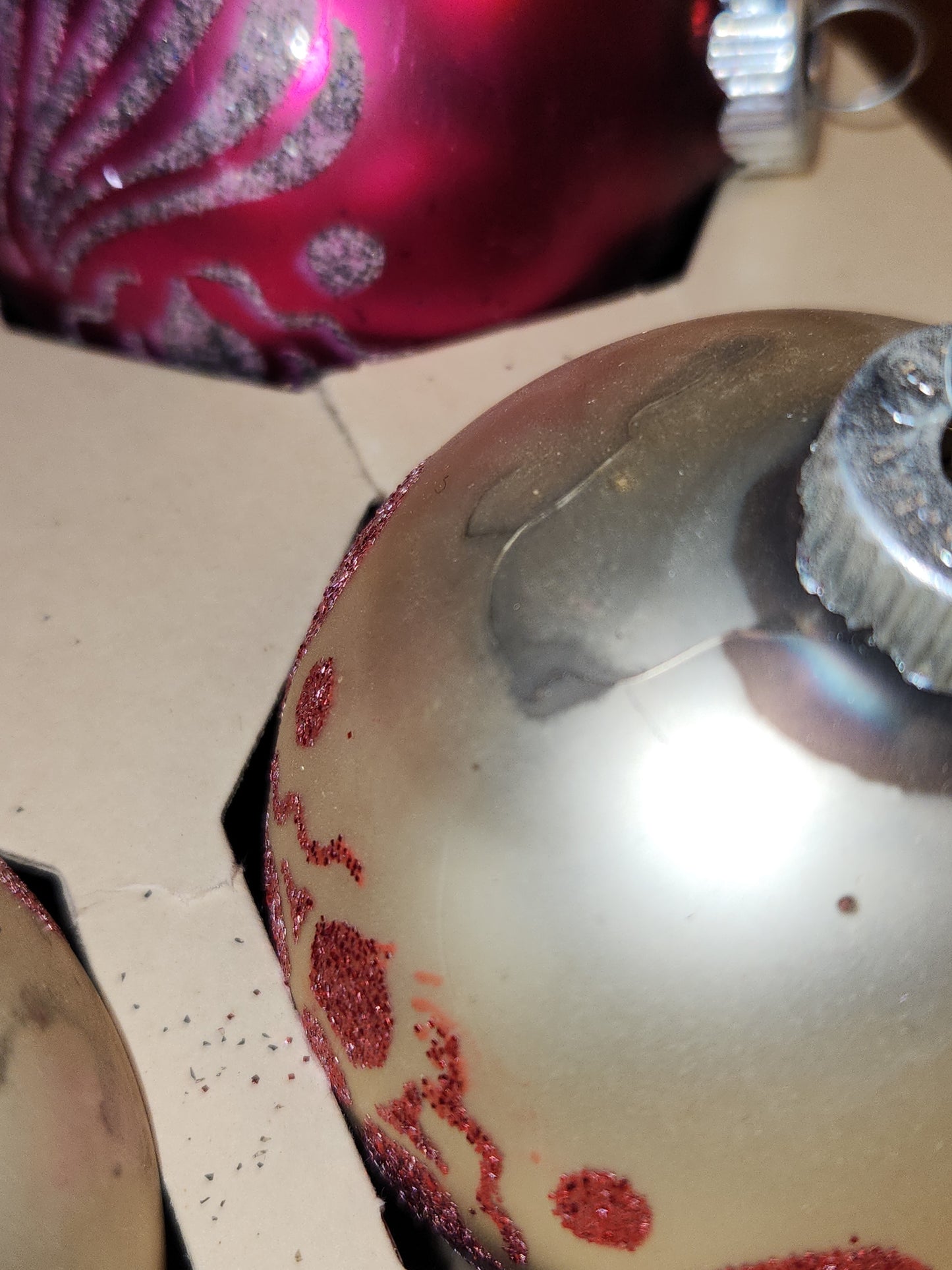 Vintage Shiny Brite Glass Ornaments with Mica Glitter In Box dated 1967 AS IS bo83