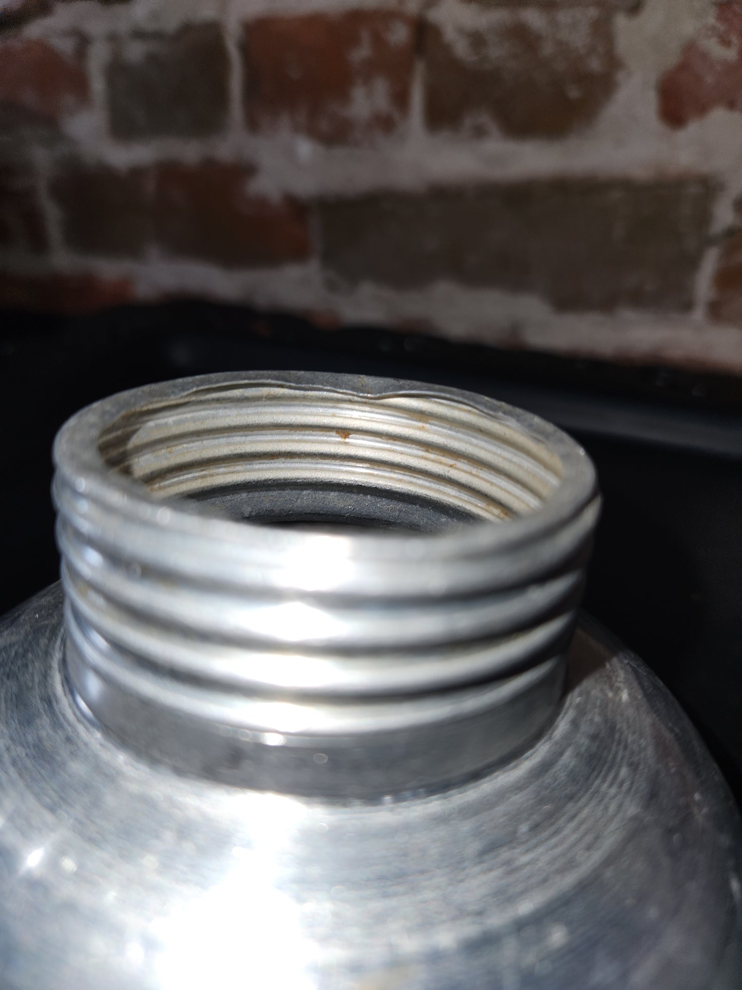 Antique Primitive Metal Funnel Riveted Handle Screw Threaded Bottom alu298