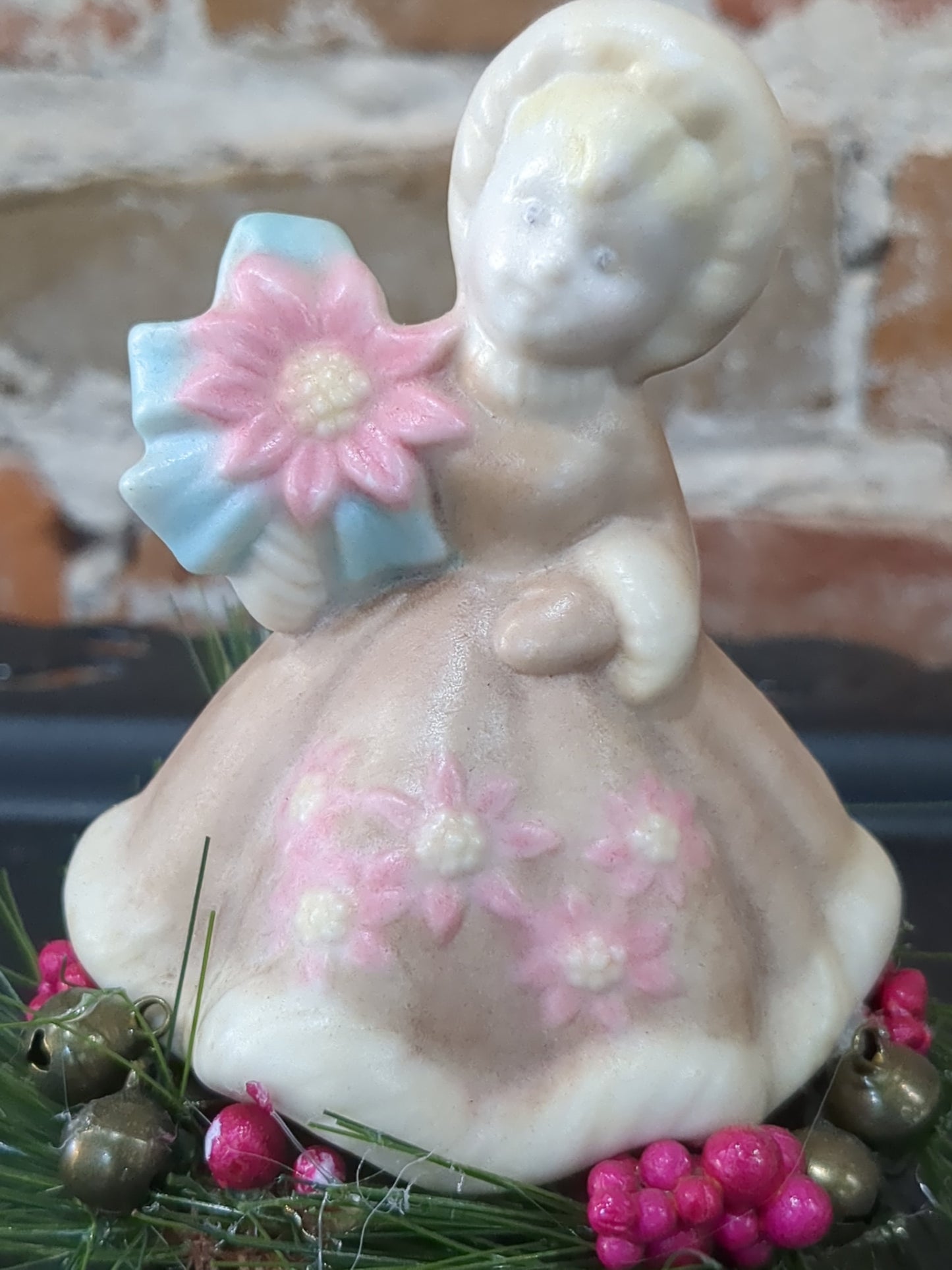 Vintage Christmas girl assemblage glowing cheeks chr988