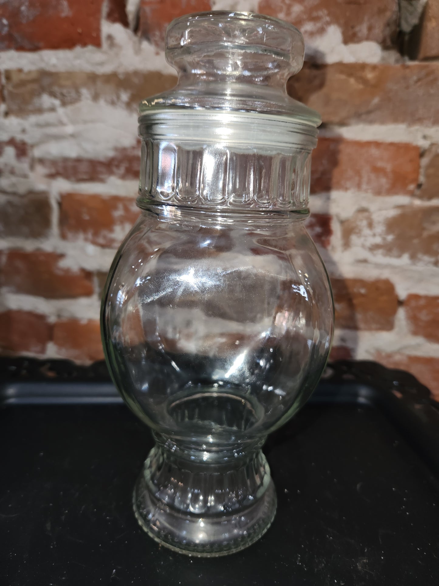 Antique Footed Hourglass Candy Jar Clear Glass Apothecary Style 9.25” H. Jar7