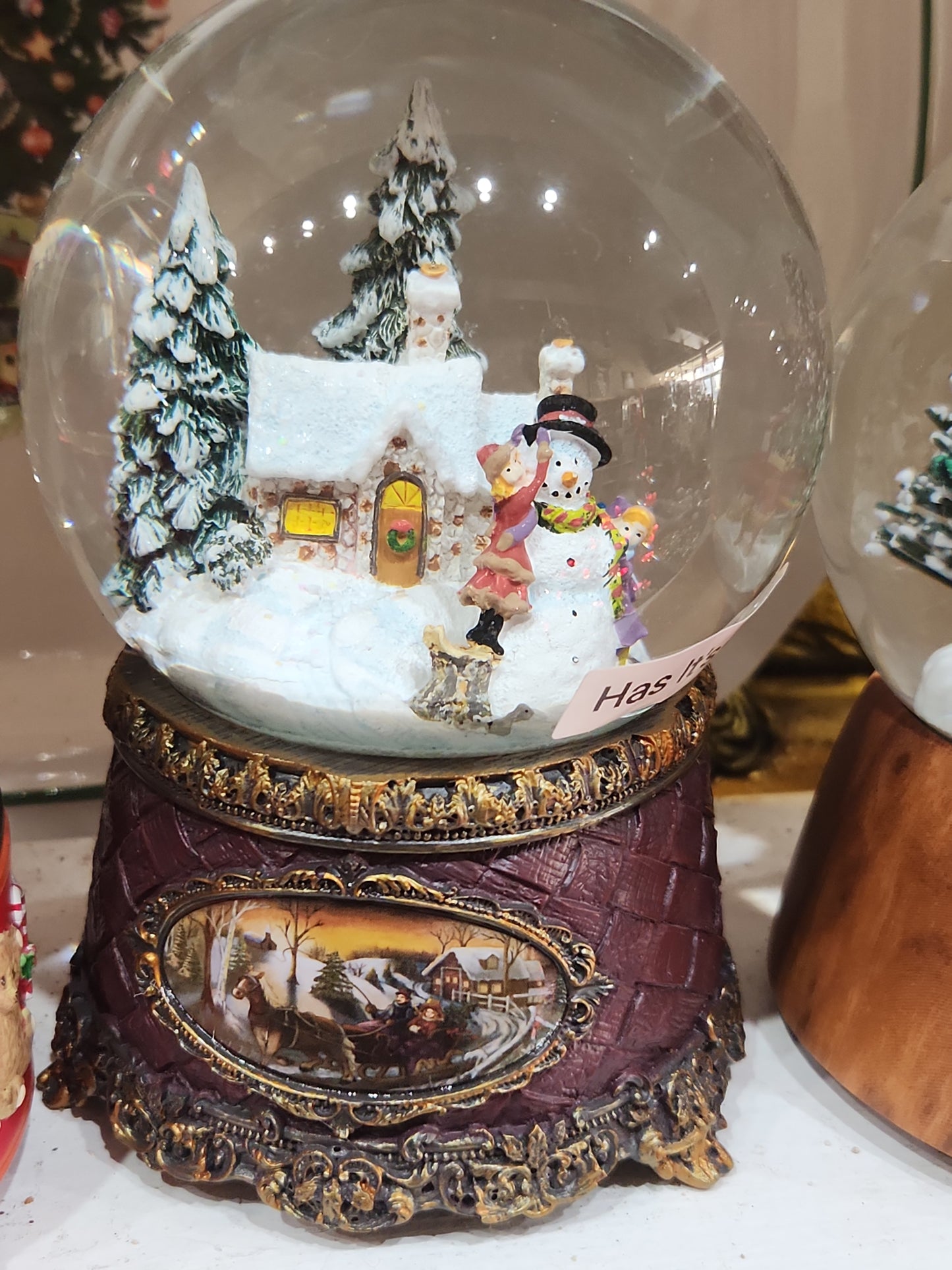6" H Musical Holiday Themes globe snowman children and house sn98