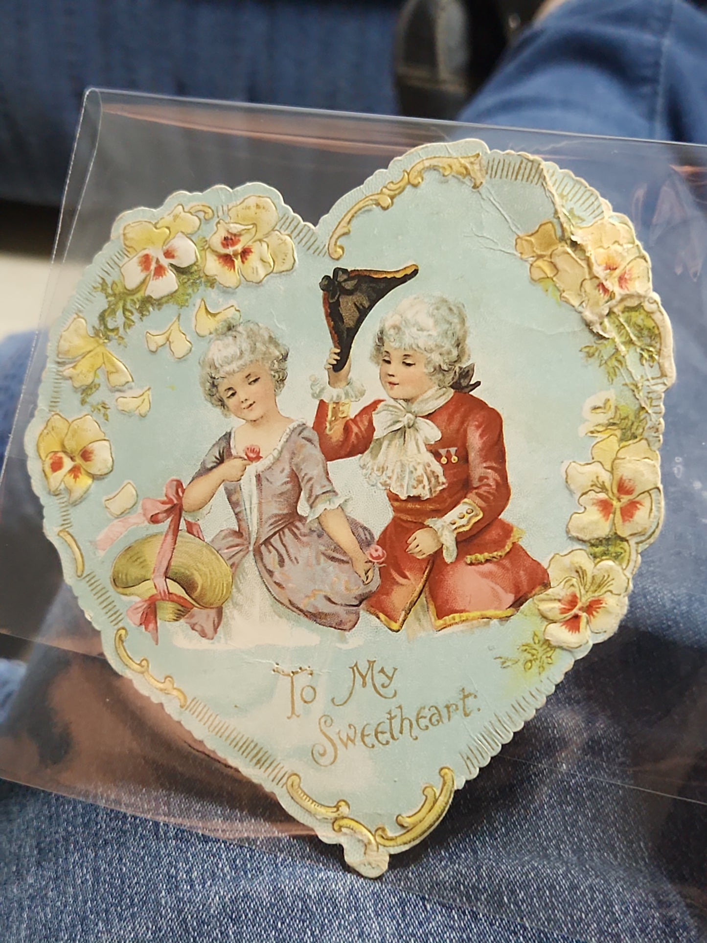 Antique Die Cut Valentine Card 1902 Heart Shape Victorian Couple To My Sweetheart