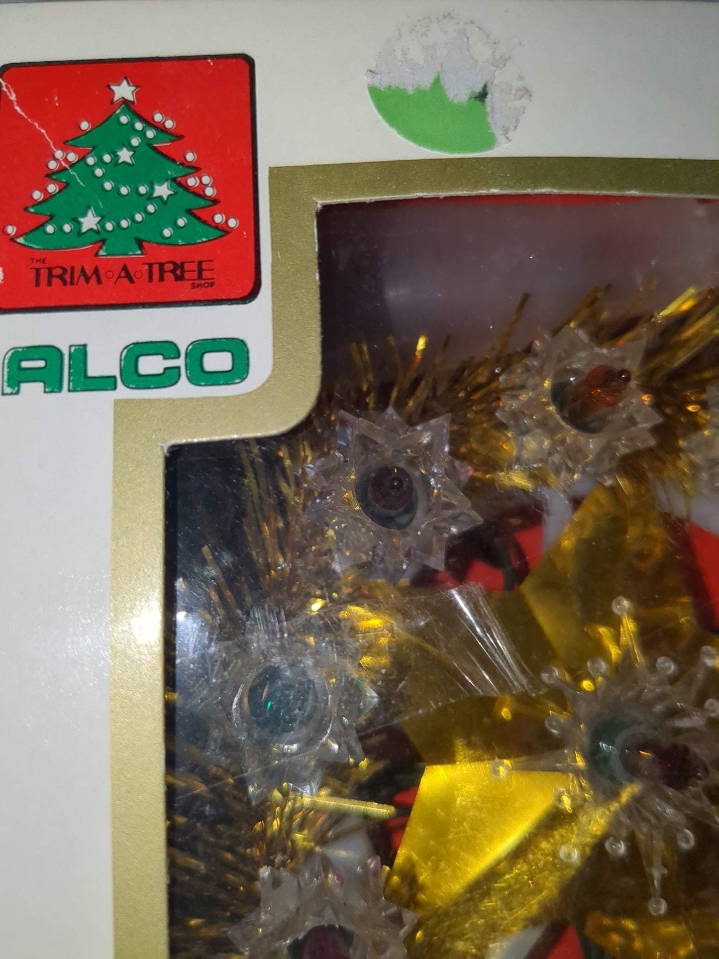 111 Vintage ALCO Gold Tinsel Star Mini Christmas Topper Original Box 11 Lights tt689