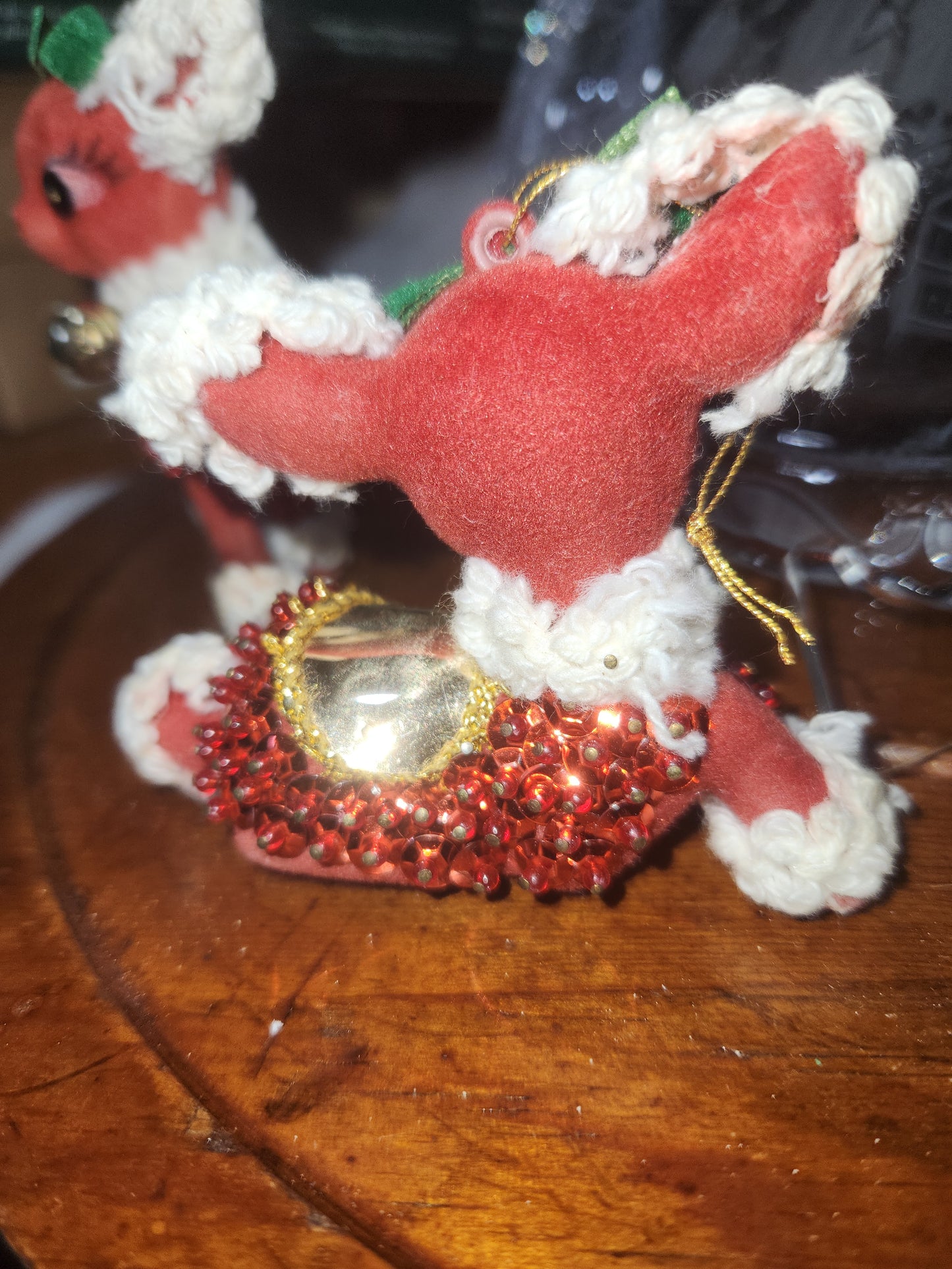 2 Vintage flocked push pin reindeer ornaments 3.5" chr120