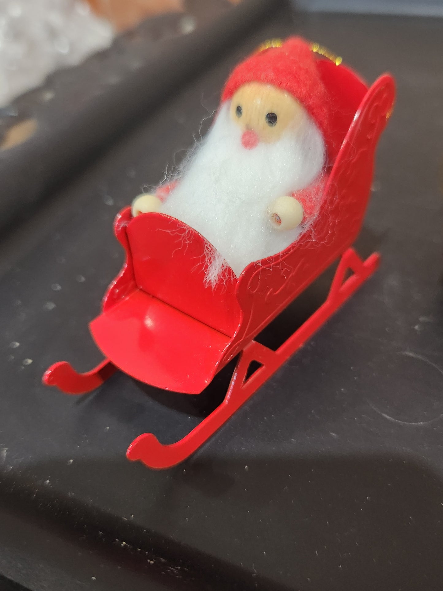 vintage set of 3 Avon Frolicking felt Santa ornaments sleigh rocking chair bike sfa3