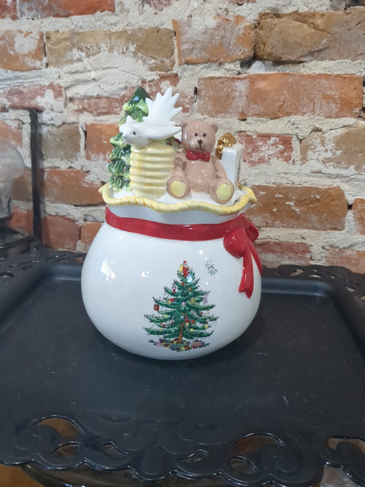 Spode Christmas Tree Round Covered Candy Box, Made of Fine Earthenware, Gold sp65