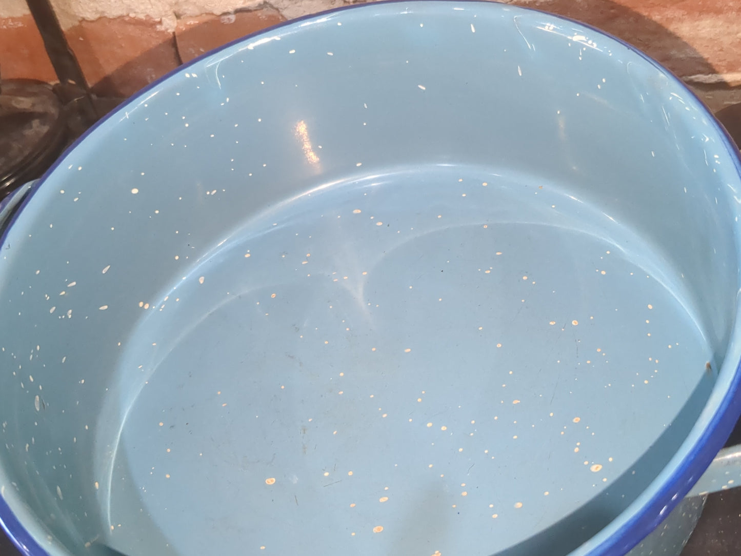 Vintage Enamelware Blue Speckled Pot Saucepan Roaster Base Farmhouse Graniteware ena65