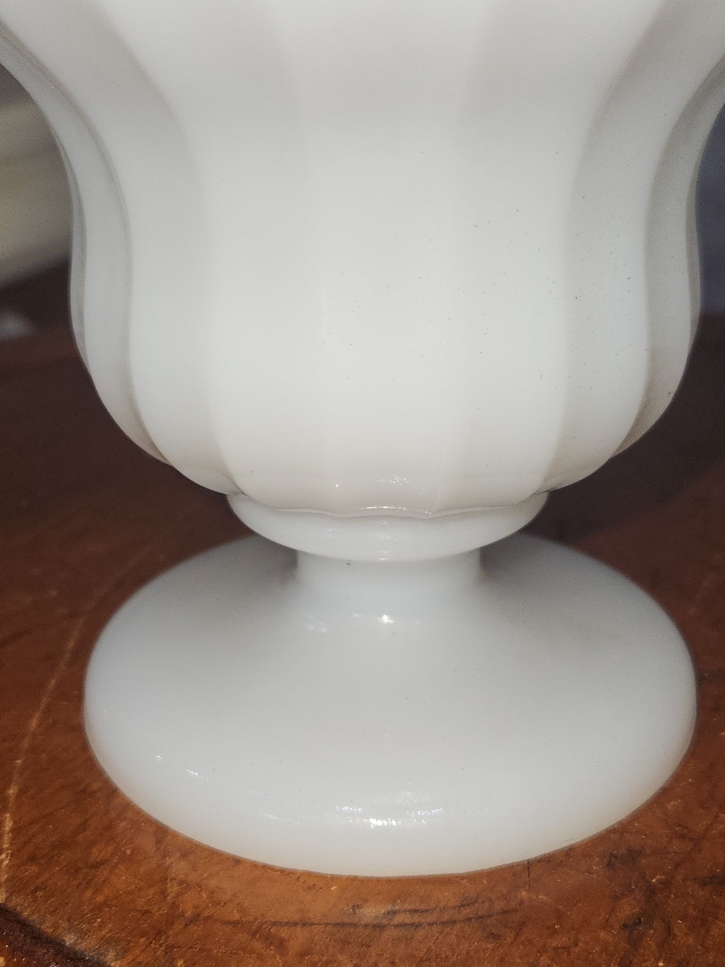 Vintage Milk Glass Ribbed, flutted Scalloped edge compote dish on pedestal candy planter dessert mg56
