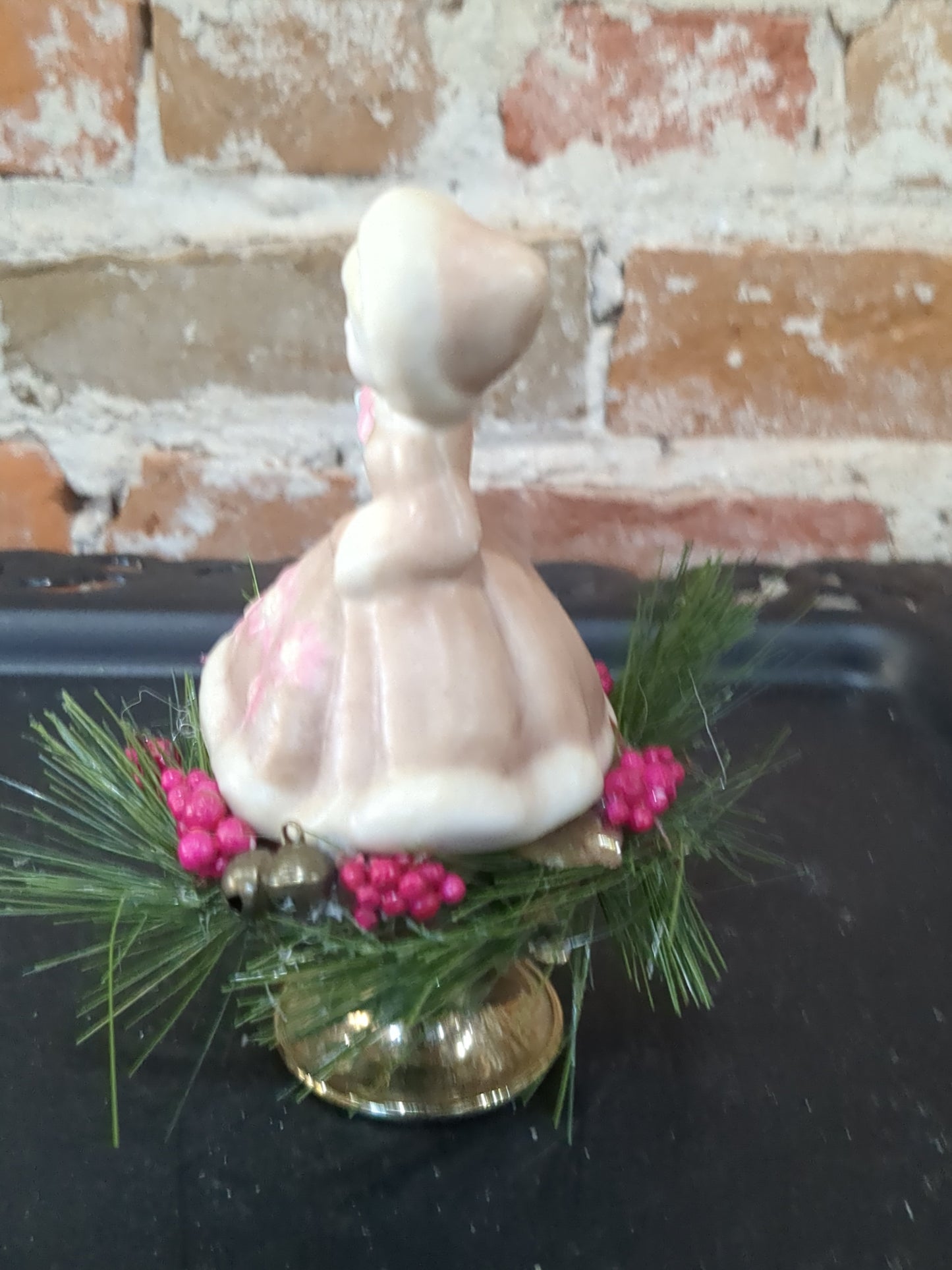 Vintage Christmas girl assemblage glowing cheeks chr988