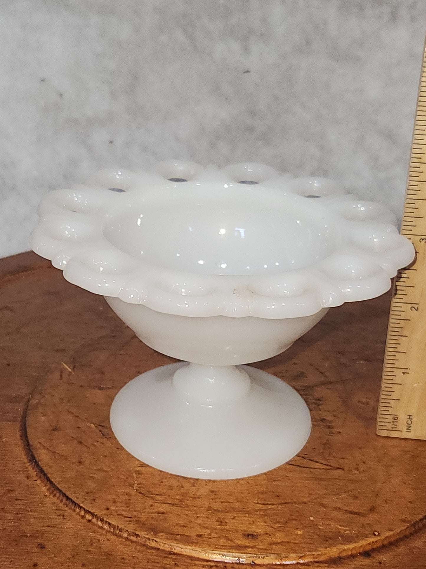 Assemblage Vintage Small Anchor Hocking Old Colony Lace Edge Milk Glass Pedestal Compote Candy pin cushion asm5