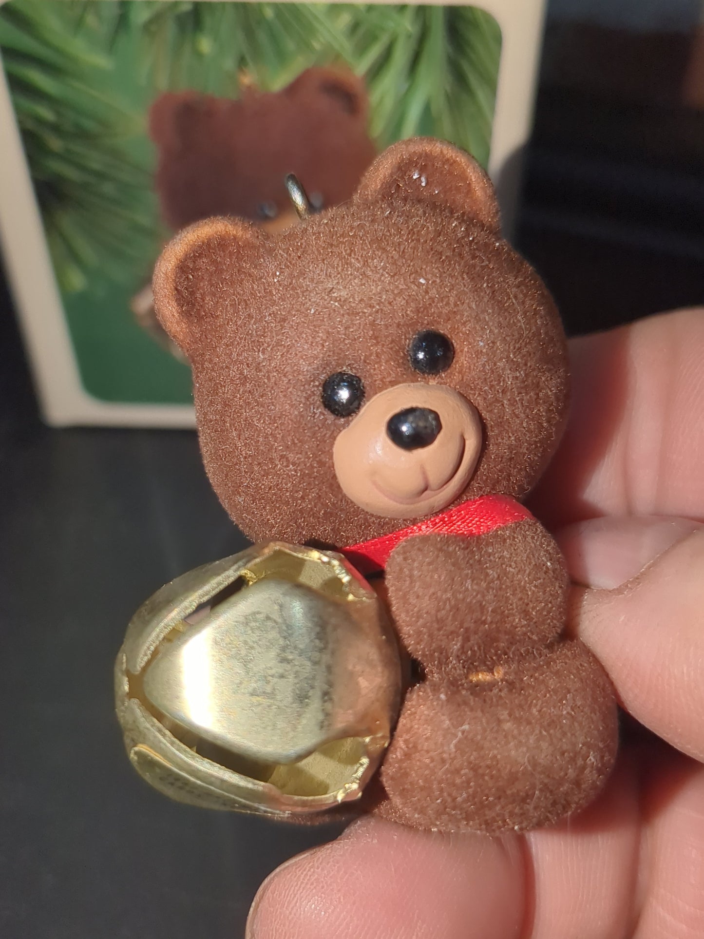 Vintage 1982 Hallmark Jingling Teddy Little Trimmers Bear w/ Bell Keepsake Ornament HO987