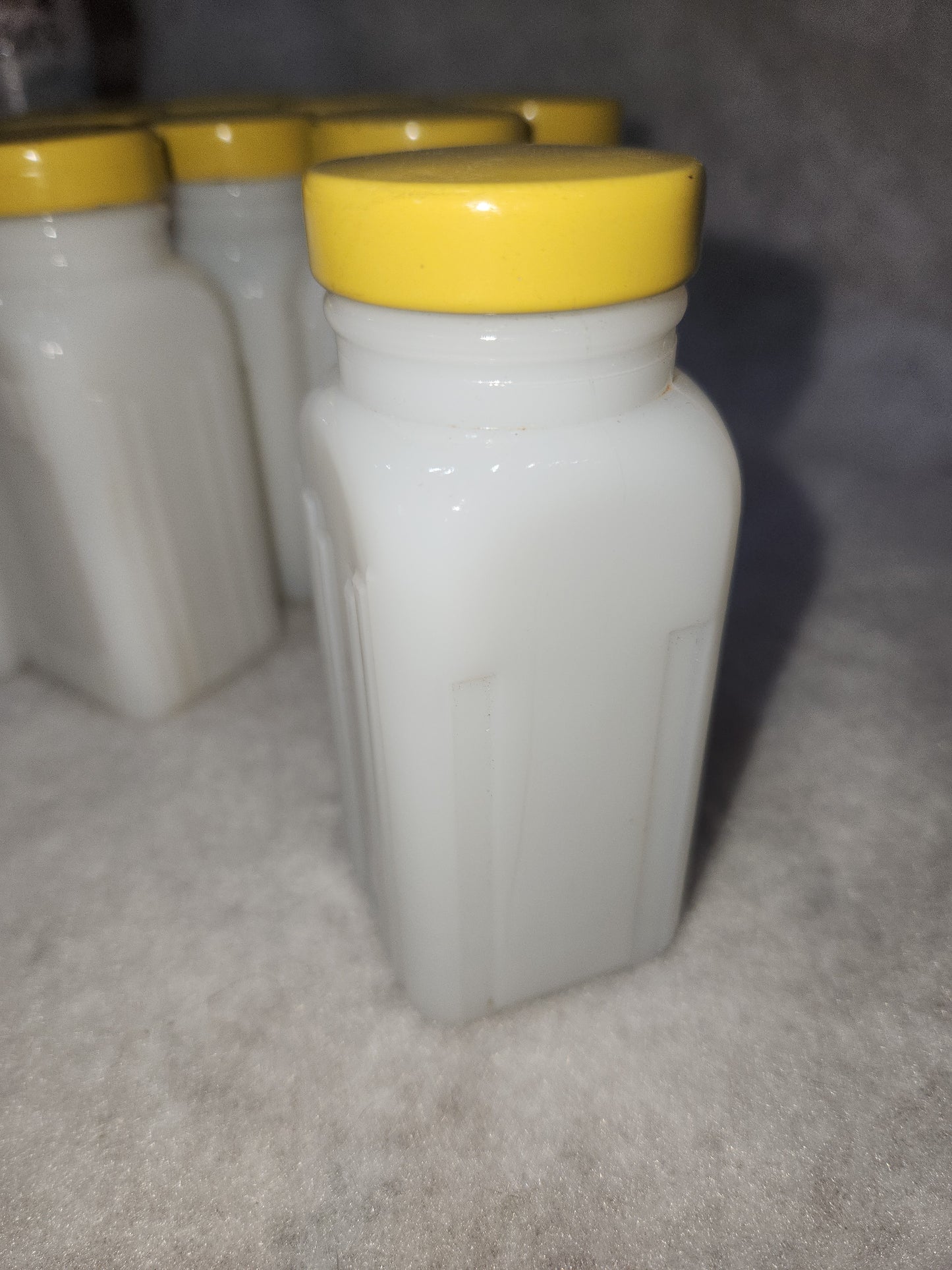 Vintage Milk Glass Spice jars Set Of 12 yellow lids mg78