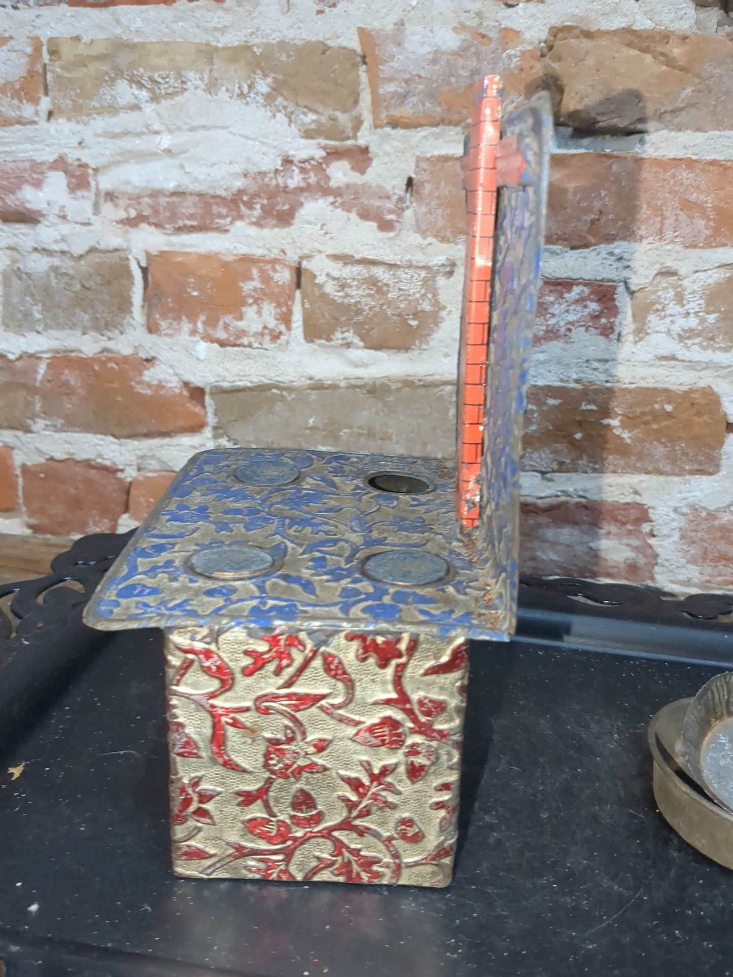 Antique German embossed wood stove with pans. Kid67