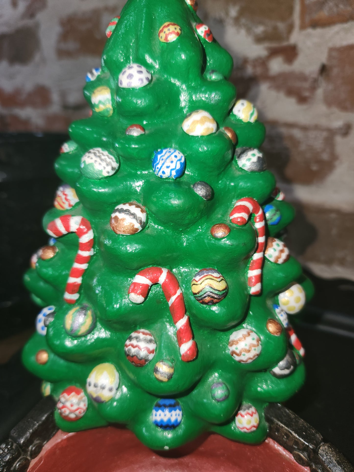 Vintage Christmas Tree Bowl 1977 Continental Studios handpainted Holiday Dish, tree and train. Ct3