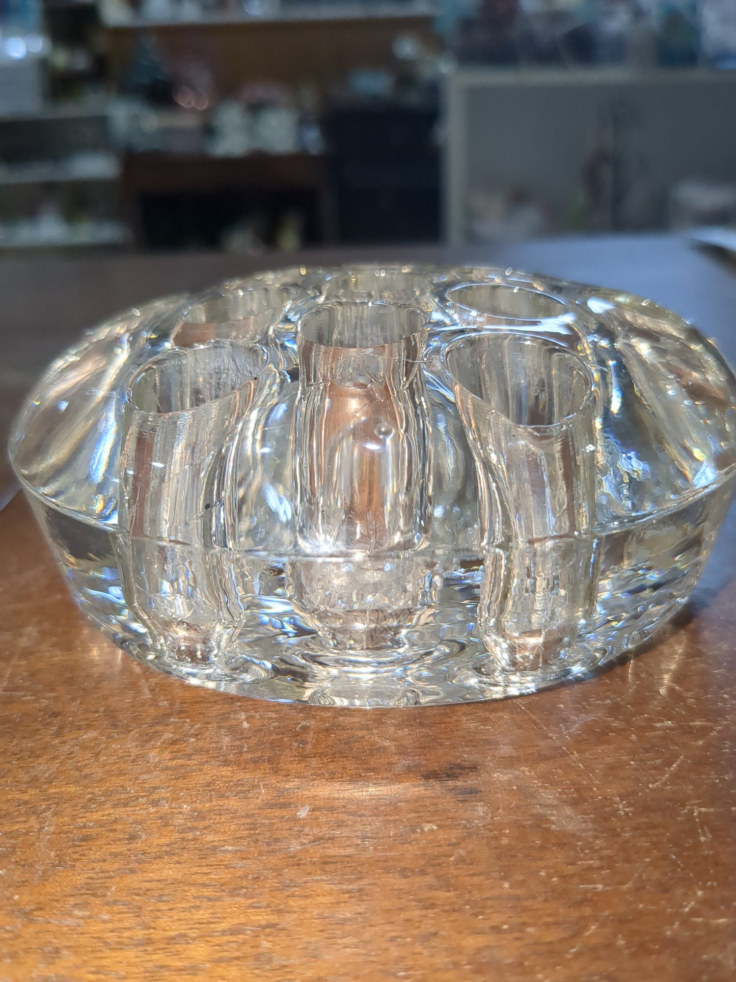 Vintage Clear Glass Flower Frog Planter 13 Holes 4"x1.25" g256