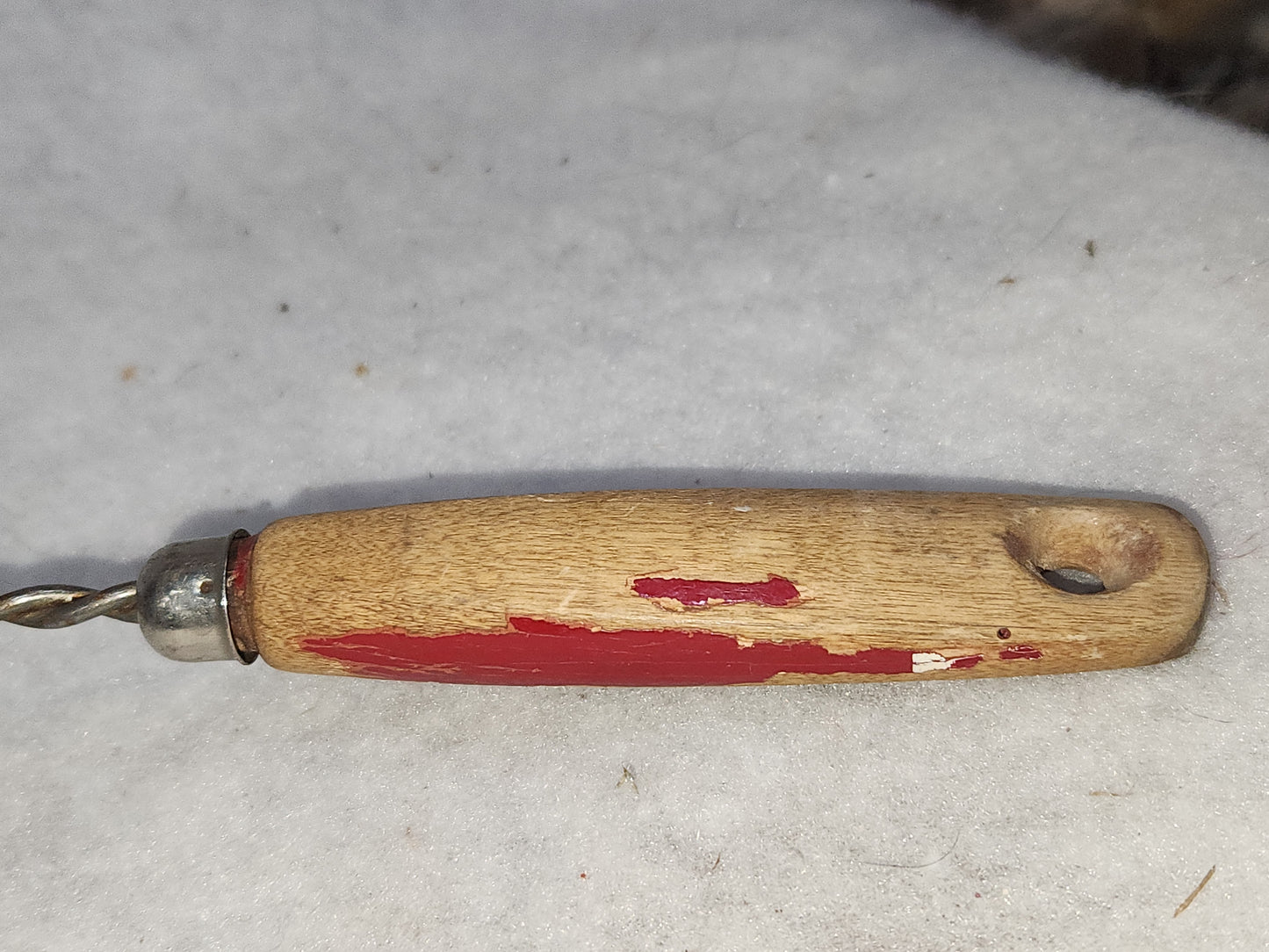 Vintage Kitchen Tool Utensil Twisted Coiled Whisk Stainless Steel worn red wooden handle ki88