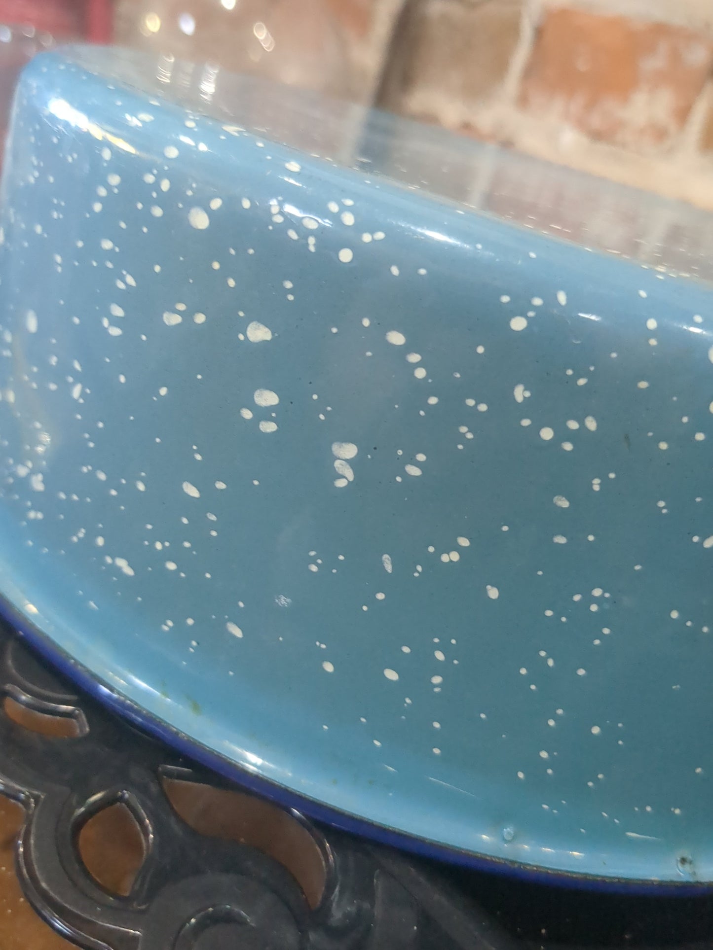 Vintage Enamelware Blue Speckled Pot Saucepan Roaster Base Farmhouse Graniteware ena65