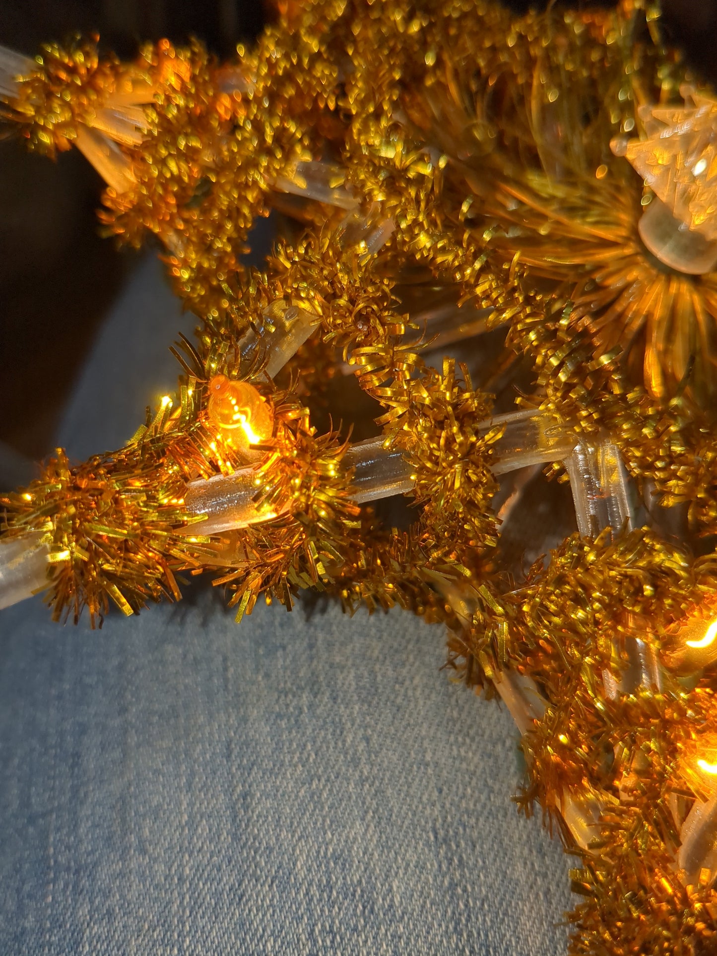 111 Vintage Christmas Tree Topper Santa Trim 10 Lights Tree Top Box gold tinsel tt564
