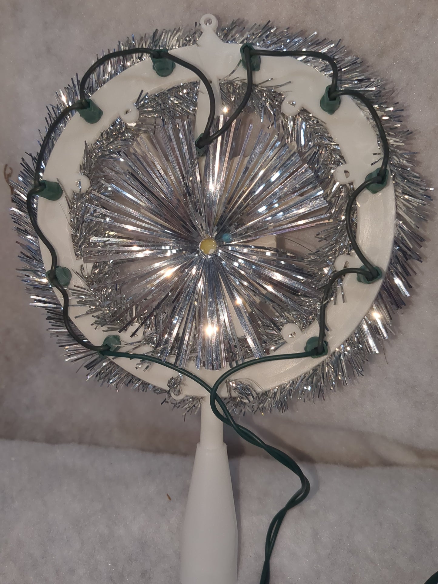 111 Vintage Merry Brite 11- Light Tree Topper Silver tinsel White Angel works tt236