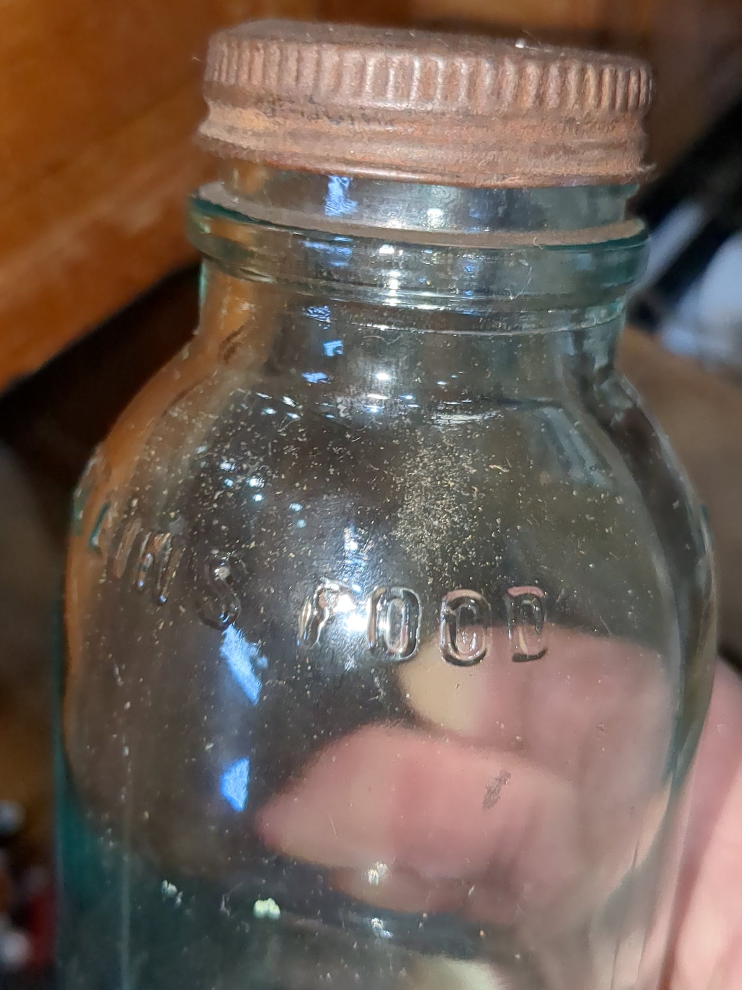 Vintage Mellin's Food Co Boston 6" Bottle Jar Aqua Blue Glass with lid Mellins bt87