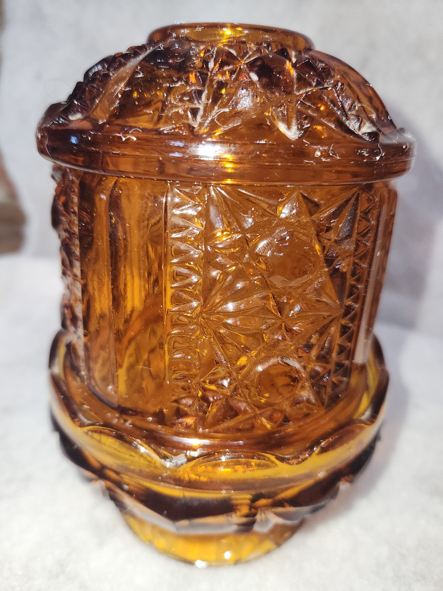 Vintage Indian Glass Amber pressed glass bar and star fairy lamp fl1