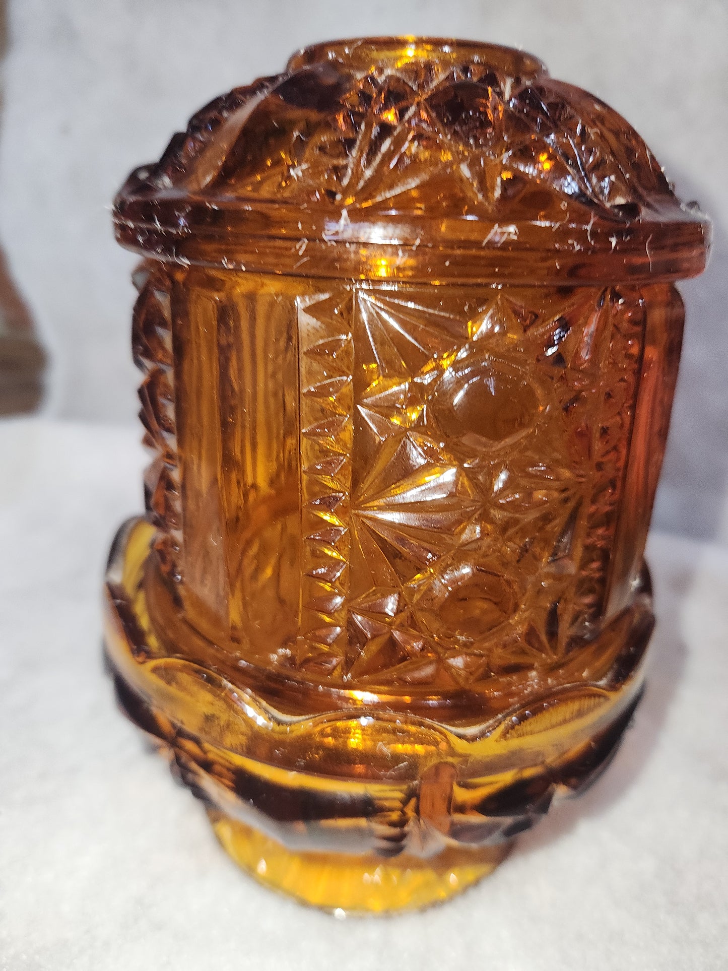 Vintage Indian Glass Amber pressed glass bar and star fairy lamp fl1