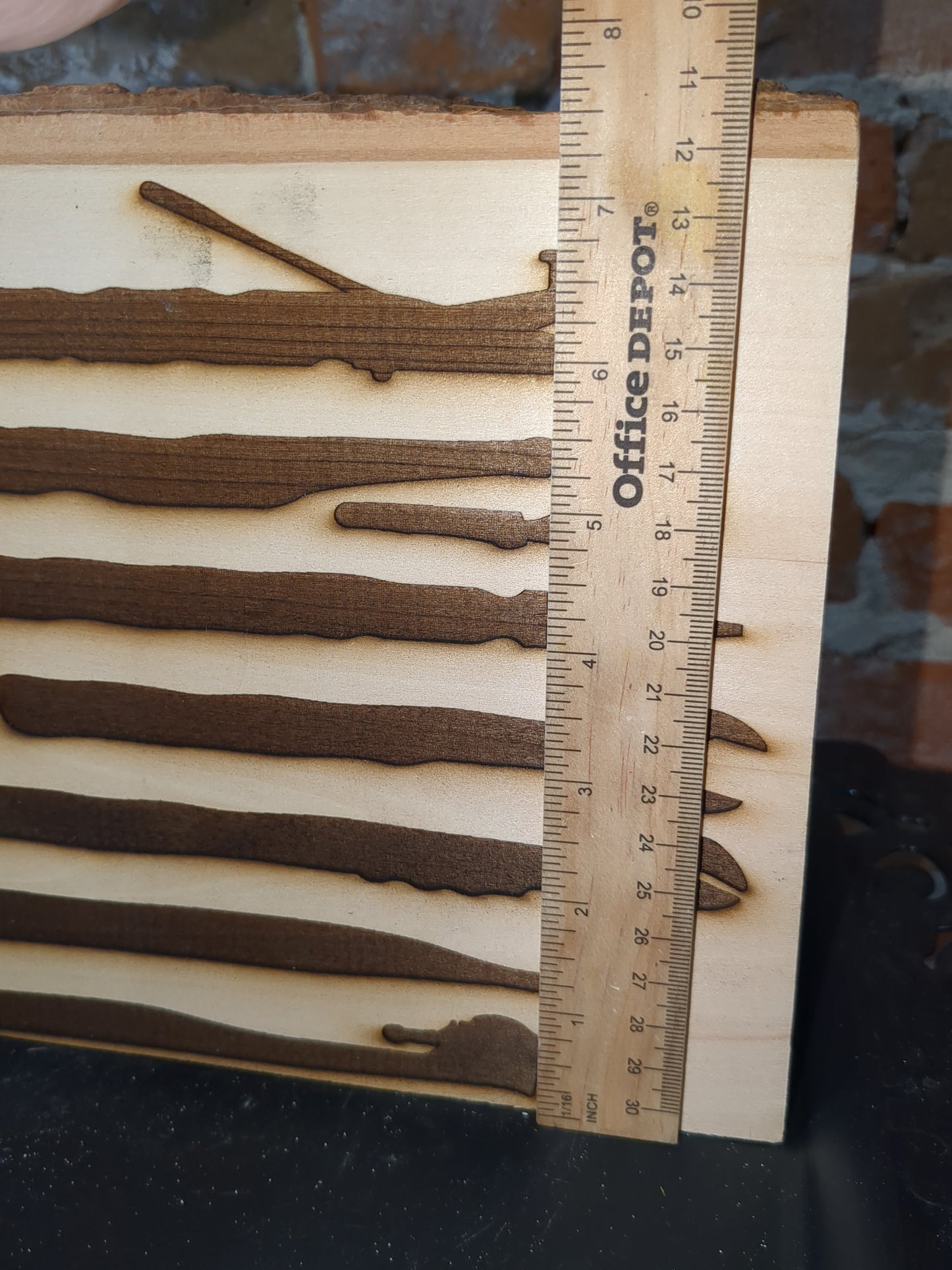 Live edge slab balsa wood mechanics flag laser engraved ew55