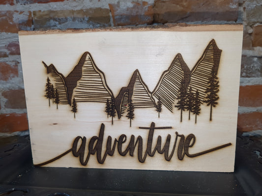 Live edge slab balsa wood Adventure laser engraved ew54