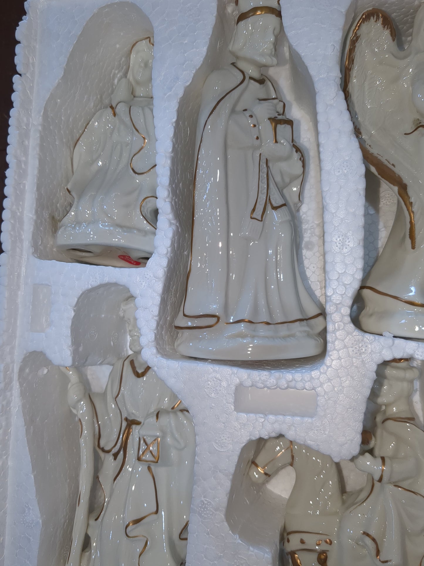 JCPenny porcelain white and gold nativity set