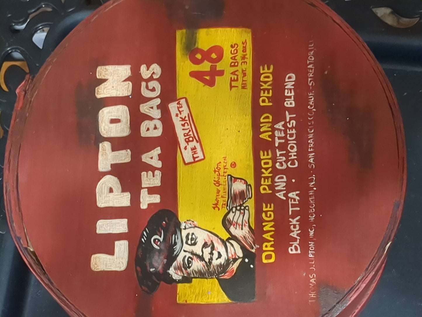 Lipton wooden tea box cheese box hand painted  tin975