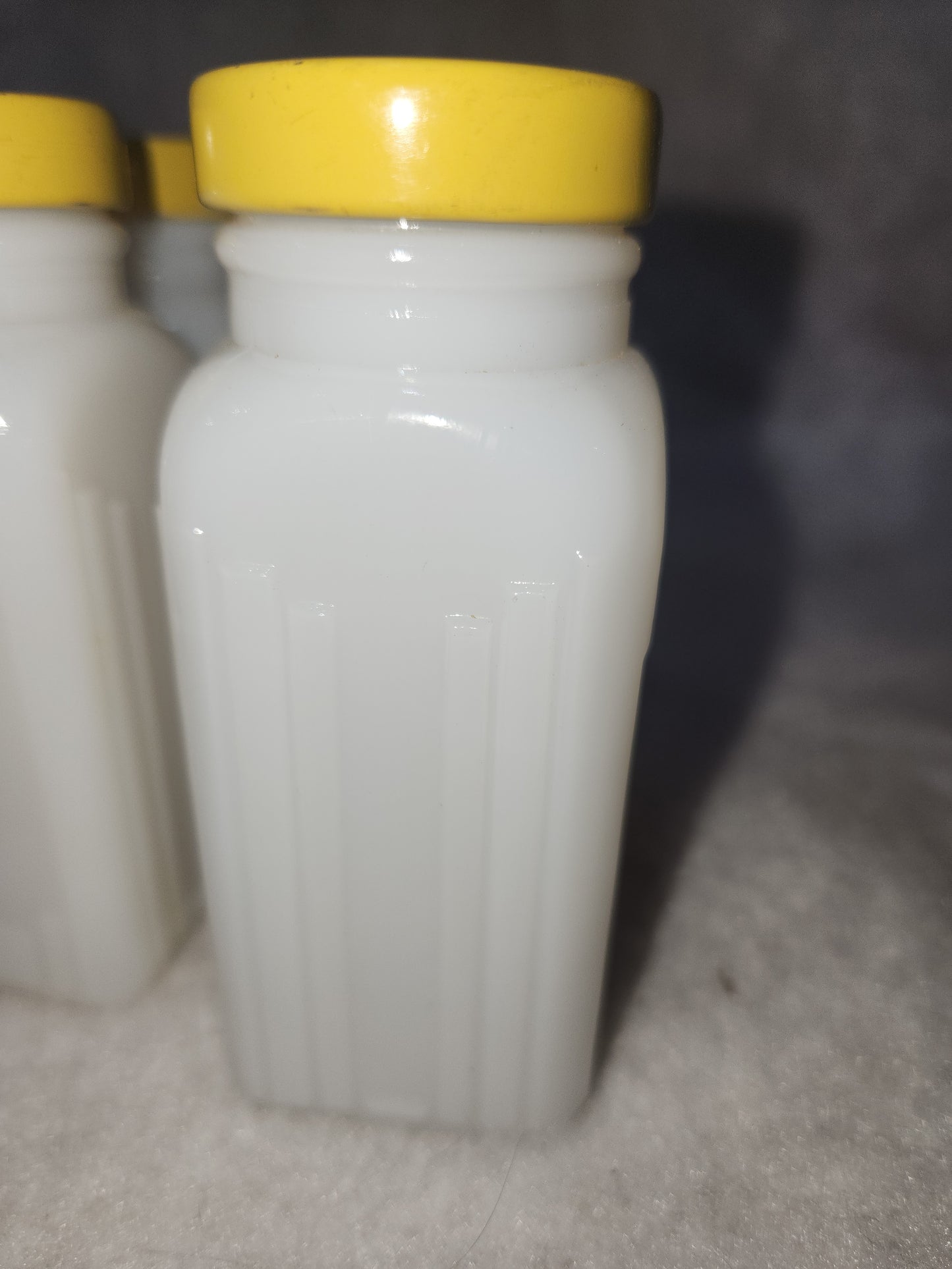 Vintage Milk Glass Spice jars Set Of 12 yellow lids mg78