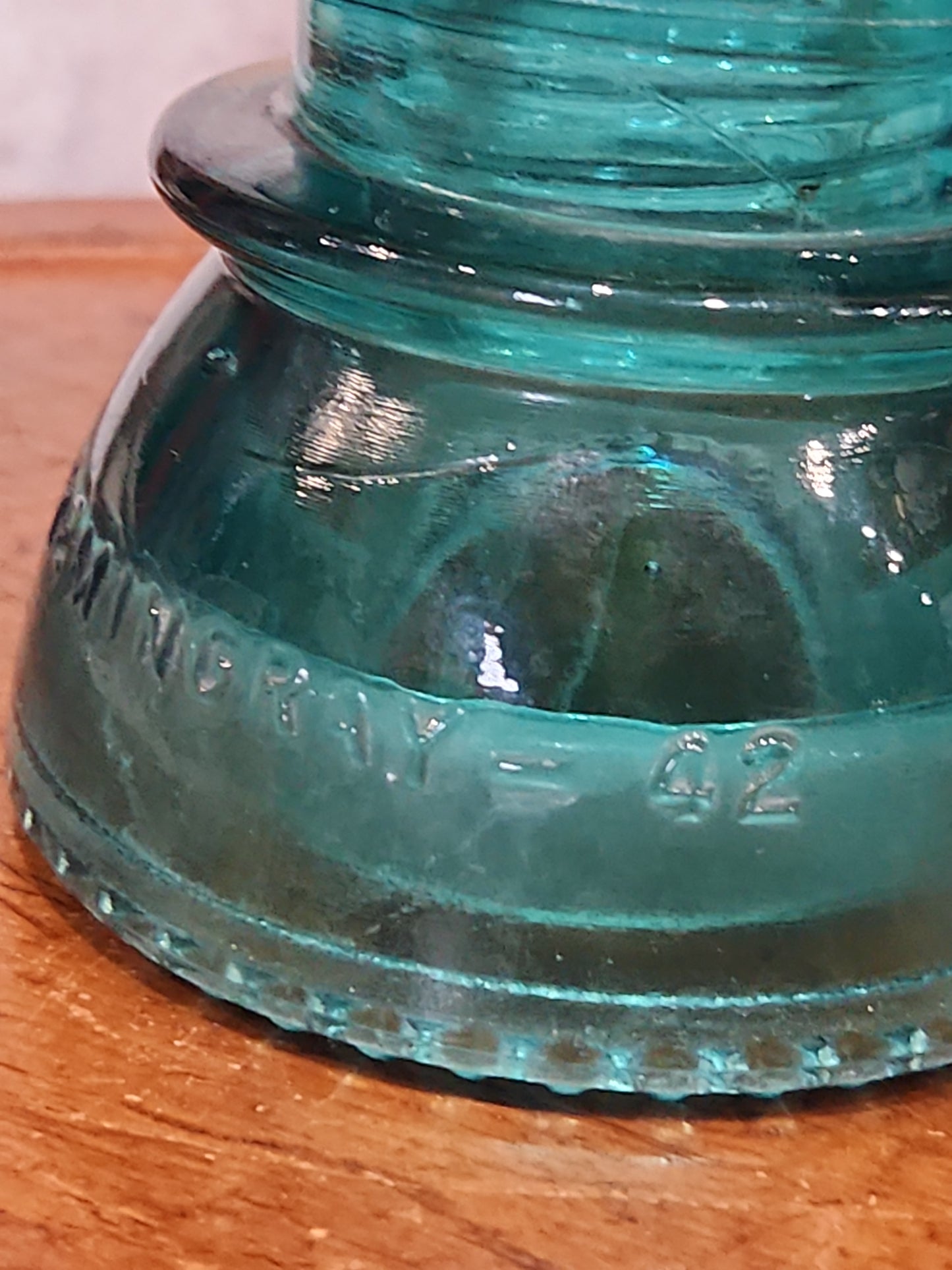 H6-42 vintage Hemingray number 42 teal green insulator