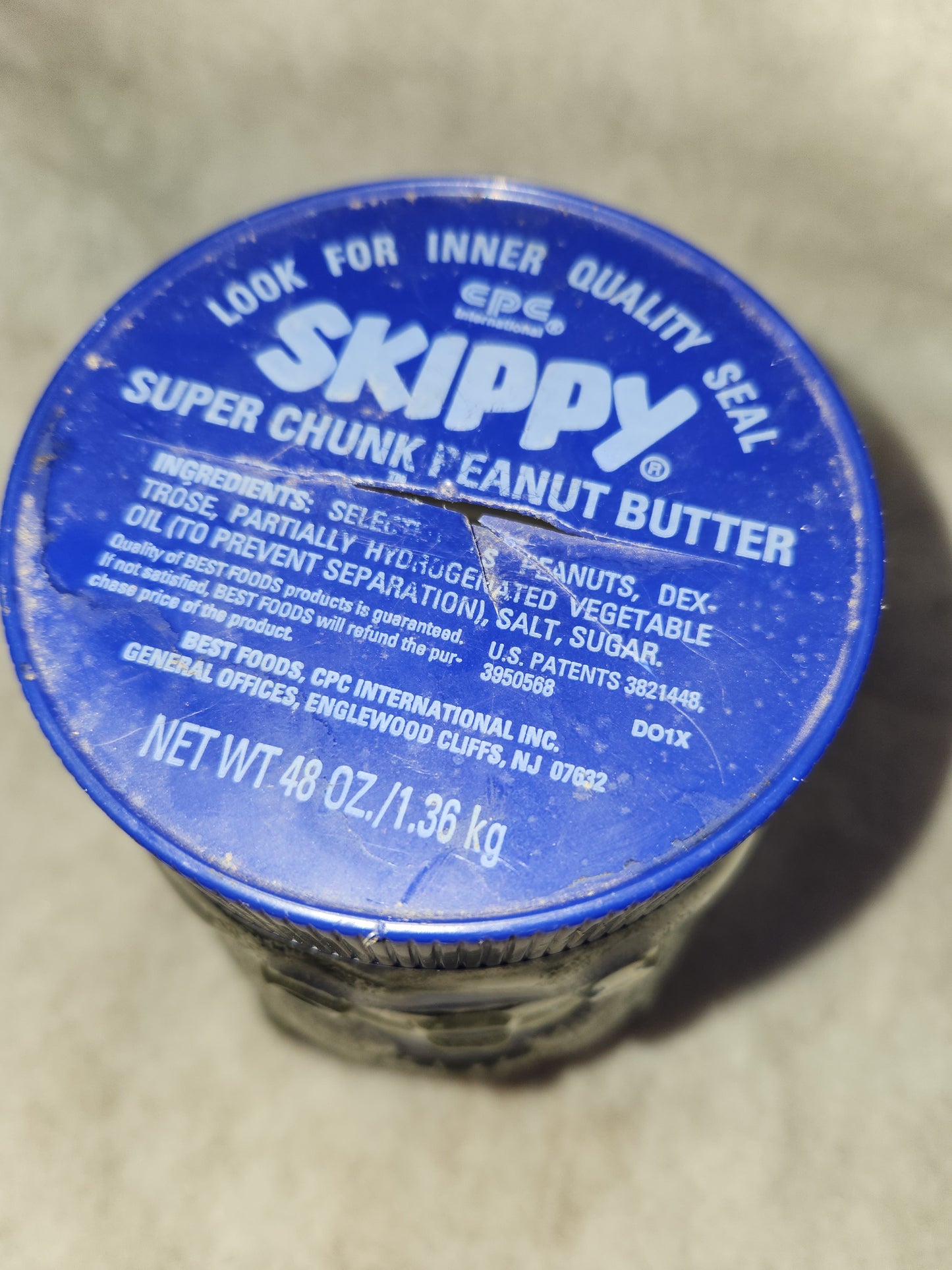 Vintage 1990s Skippy Peanut Butter Bear Glass Jar 100th Anniversary Blue Plastic Lid  48oz skj7