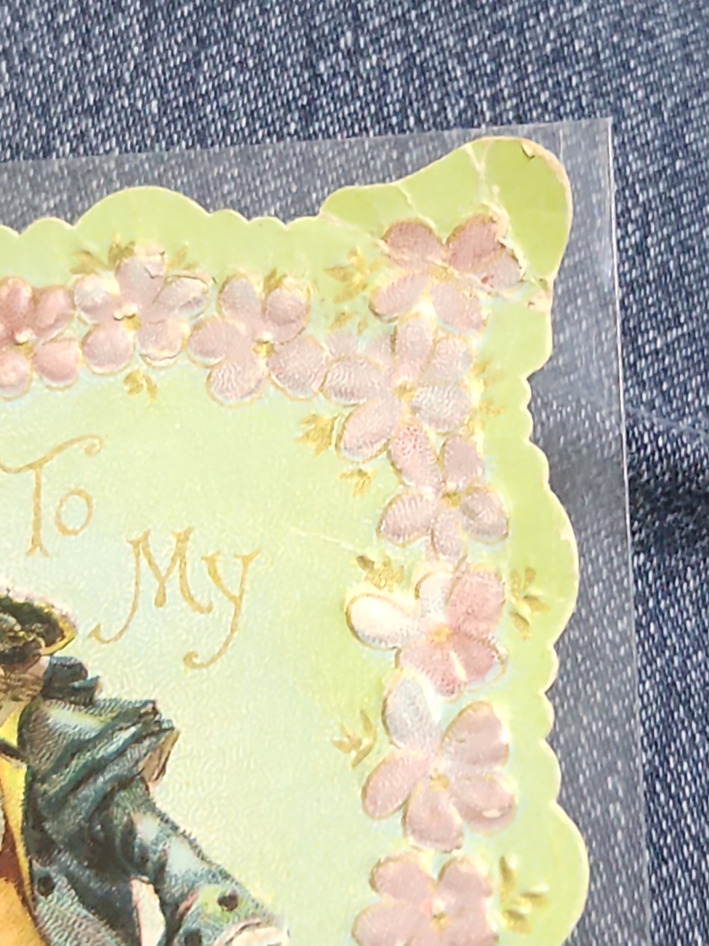 Antique Valentines Postcard Embossed Beloved Victorian couple Embossed flowers poem