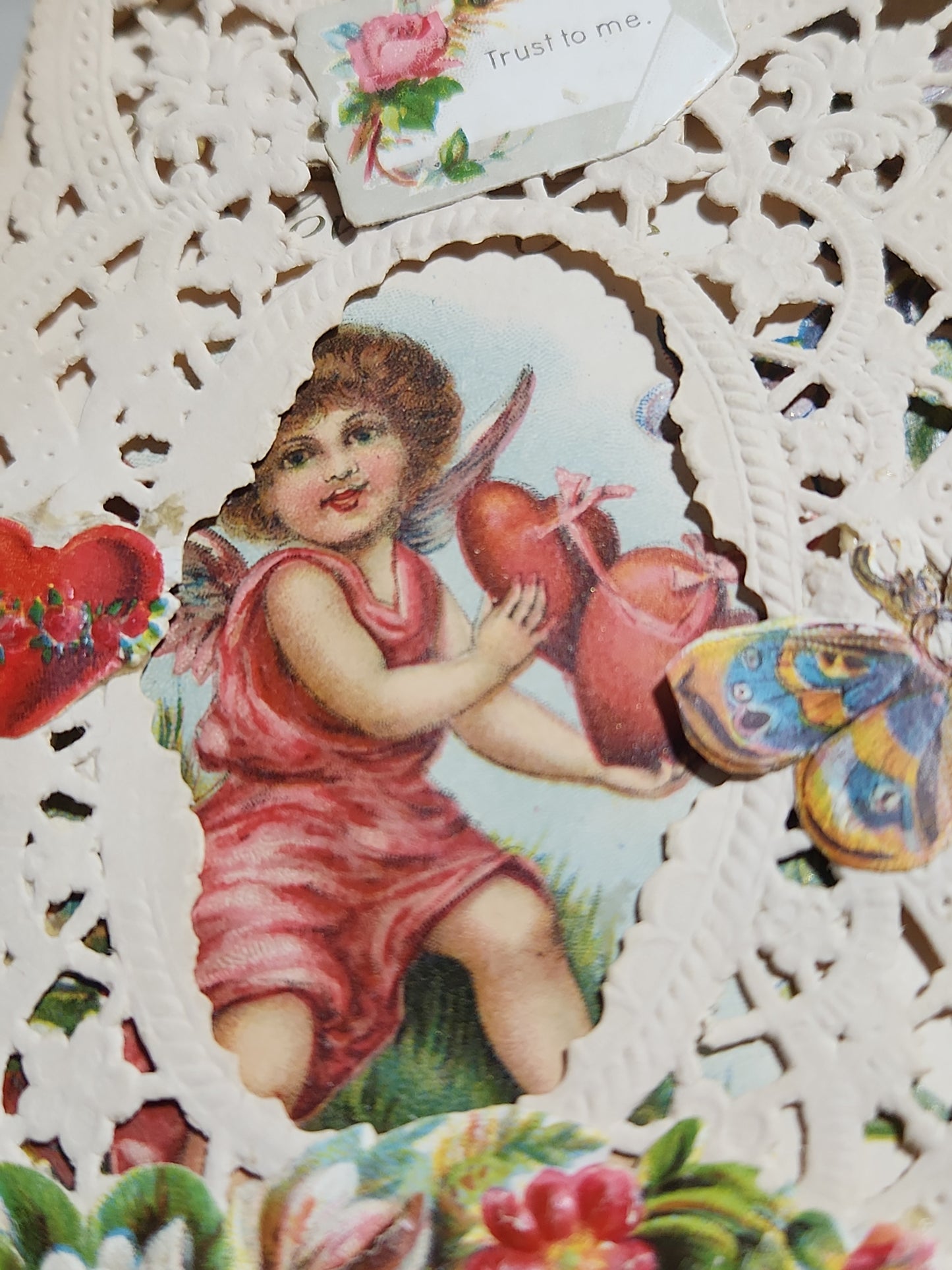 Antique Victorian Valentines Day card paper and lace