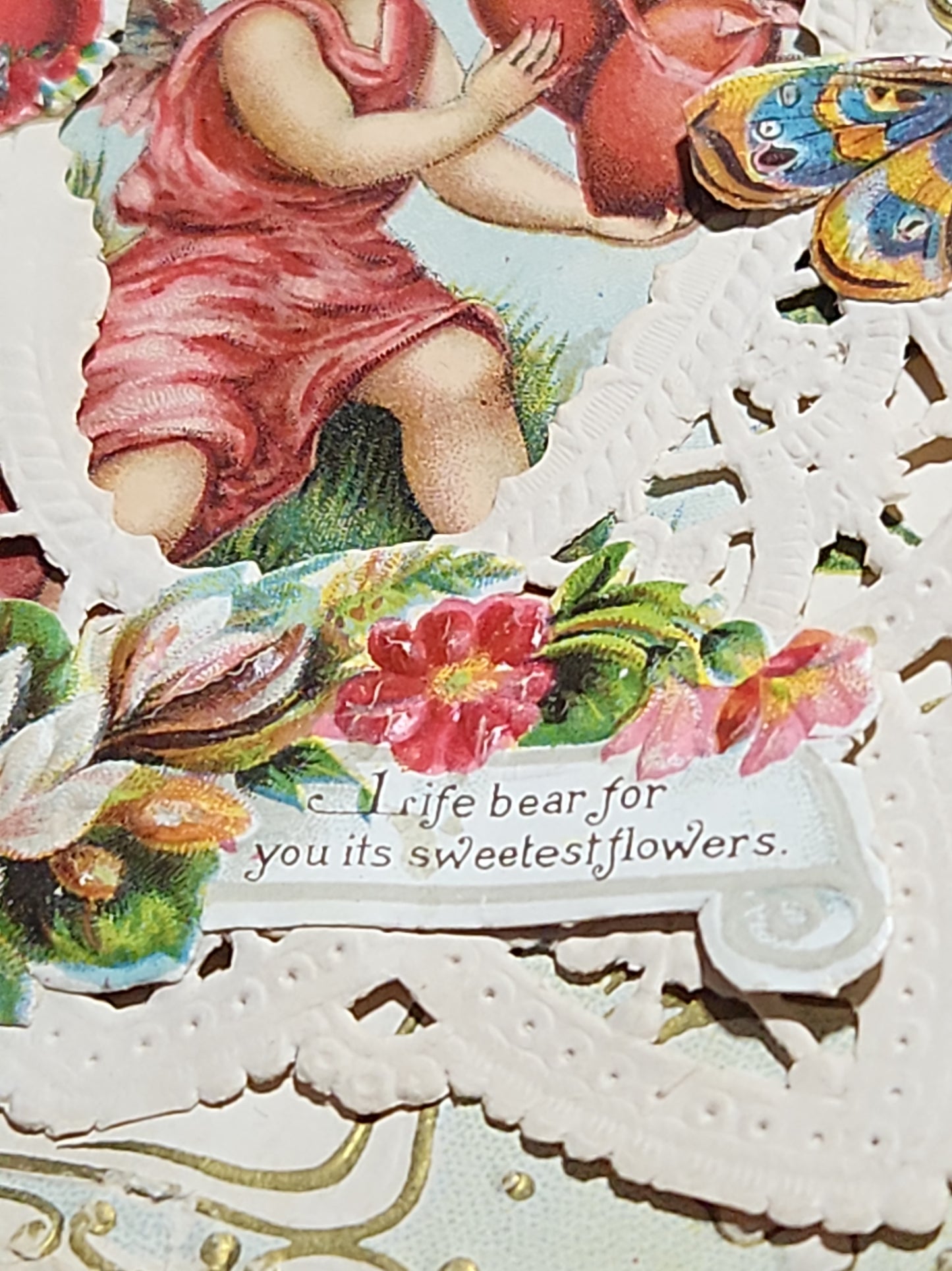 Antique Victorian Valentines Day card paper and lace