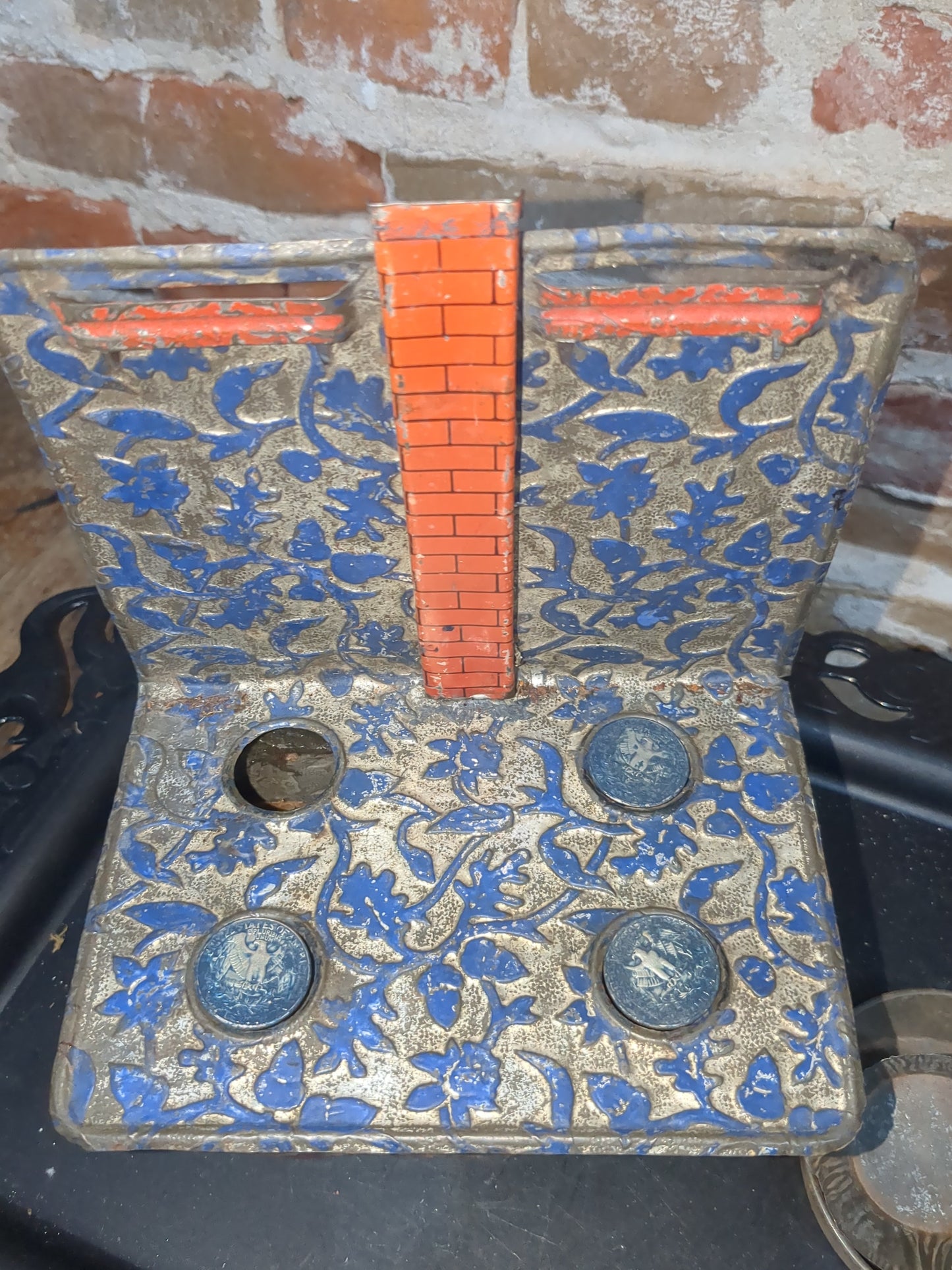 Antique German embossed wood stove with pans. Kid67