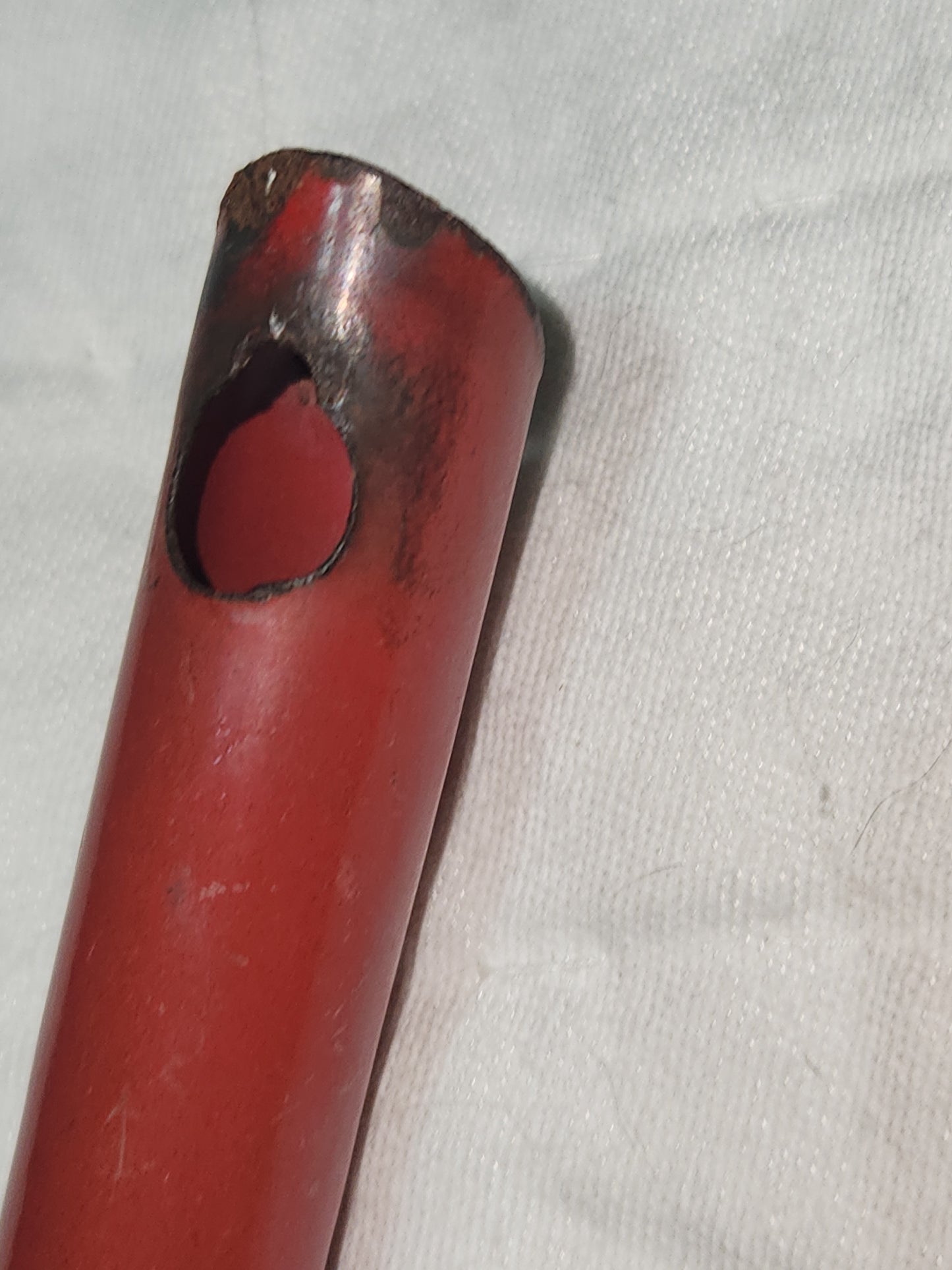 Vintage enamel ladle white with red handle en91