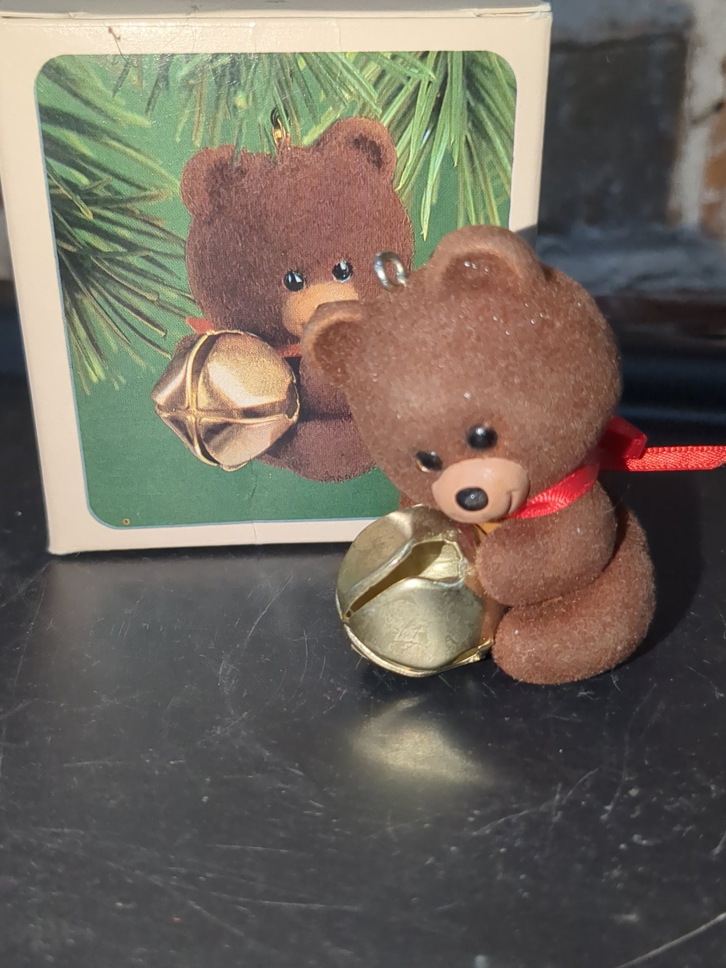 Vintage 1982 Hallmark Jingling Teddy Little Trimmers Bear w/ Bell Keepsake Ornament HO987