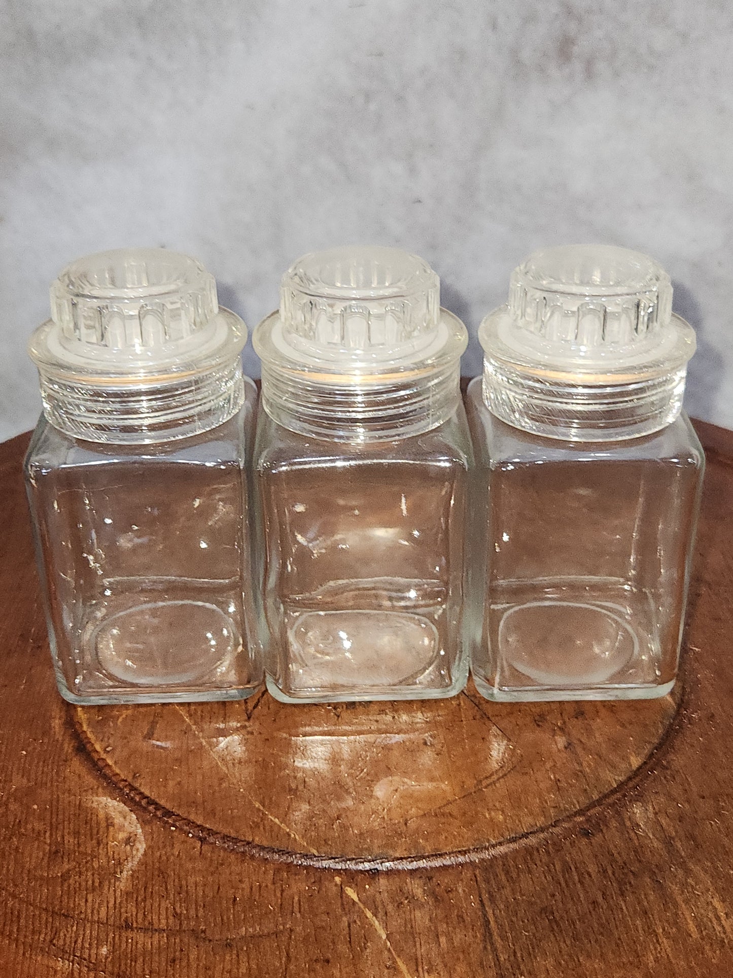 Vintage Squibb #2 set of 3 square glass jar with plastic screw on. cap nylon sp88