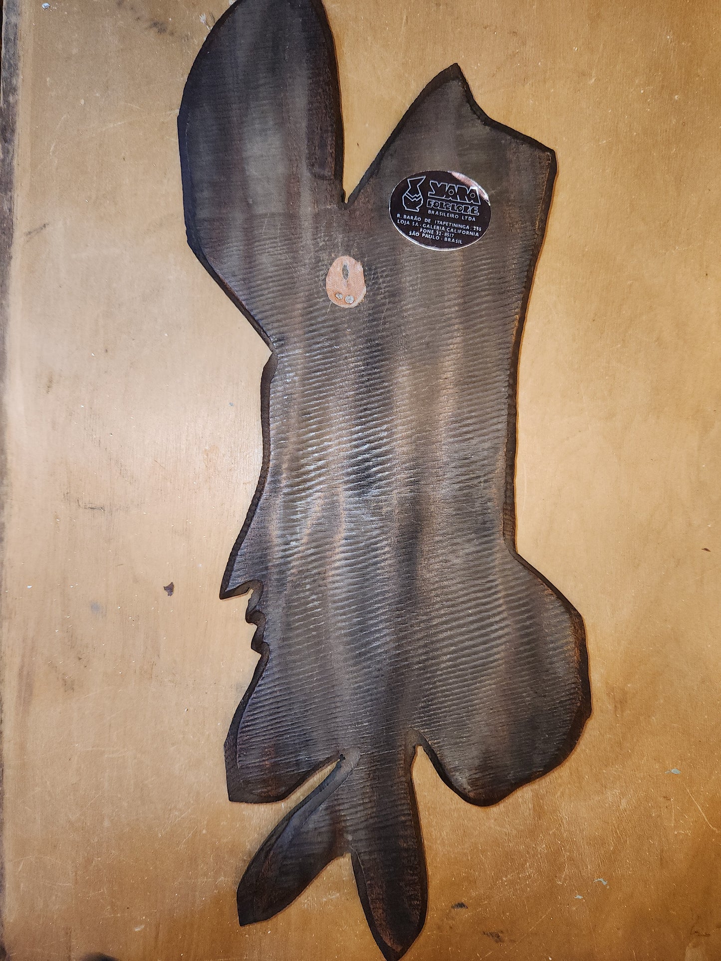 Vintage Brazilian Folkart Decorative Wooden Wall Sculpture Carving Yara Folclore Made in Brazil wh1