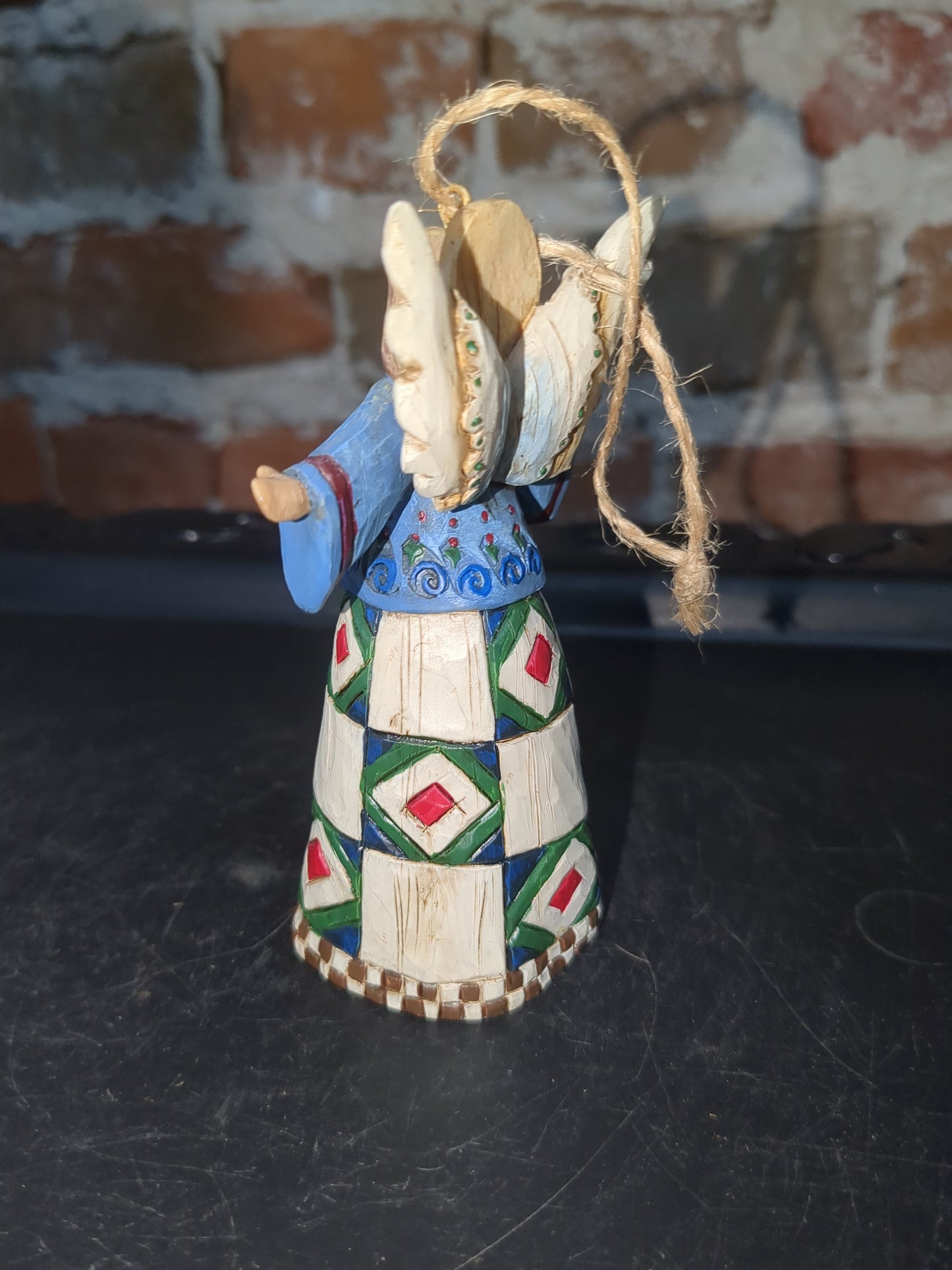 Vintage Jim Shore Angel Heartwood Creek 2002 Quilt Design Folk Art 4" Christmas Ornament o765