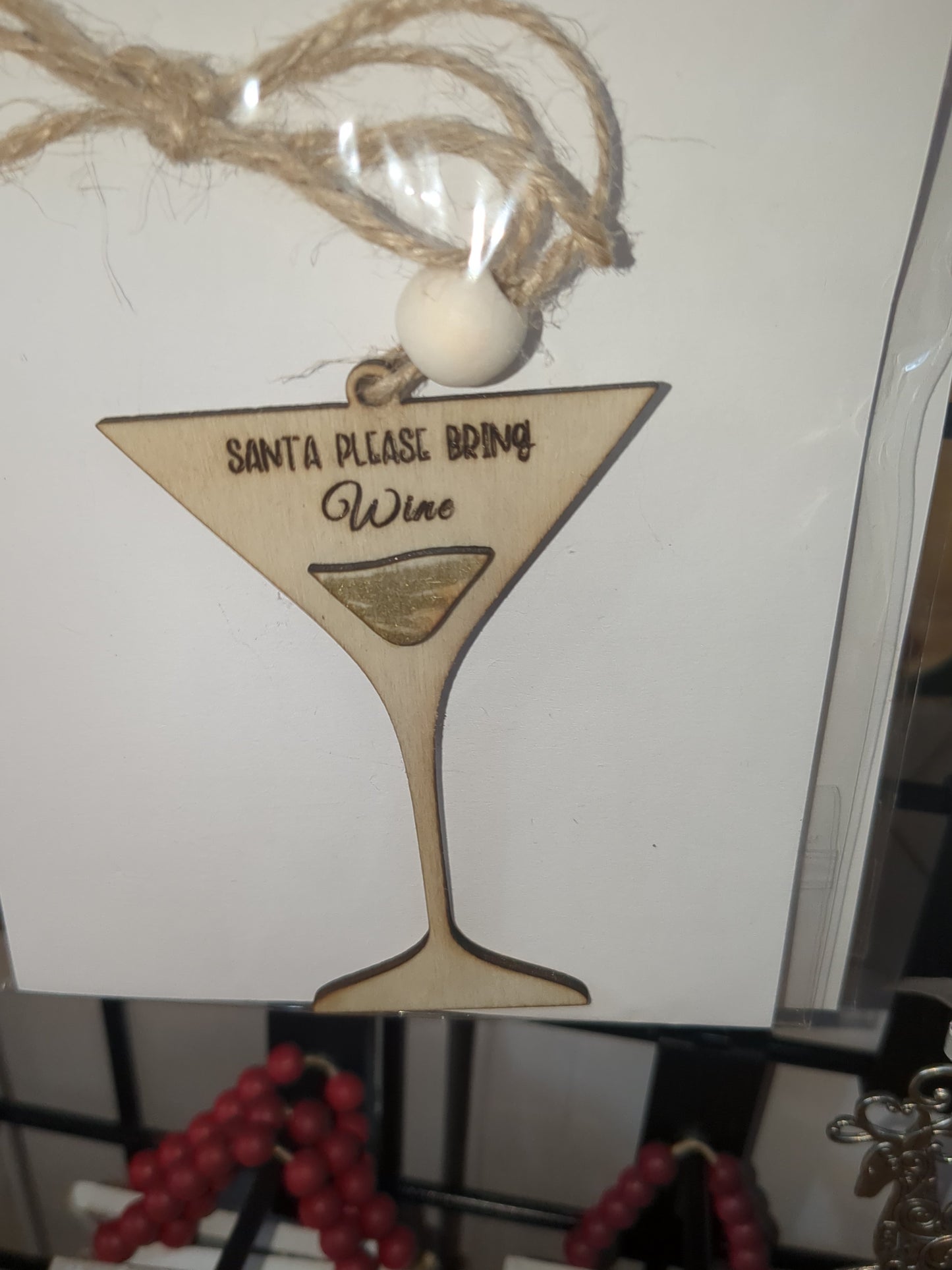 Ornament or car charm. Santa please bring wine. Wine glass