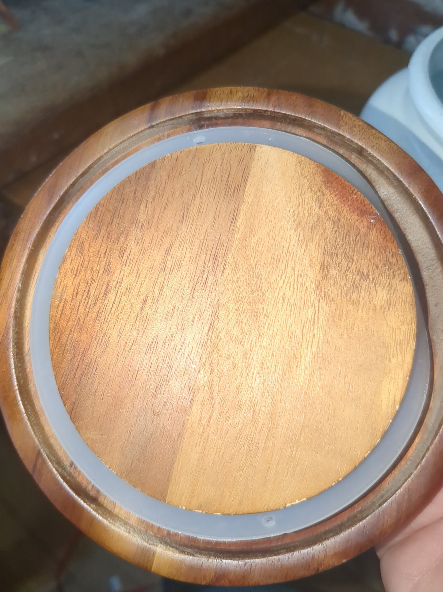 Upcycled glass jar with wooden lid